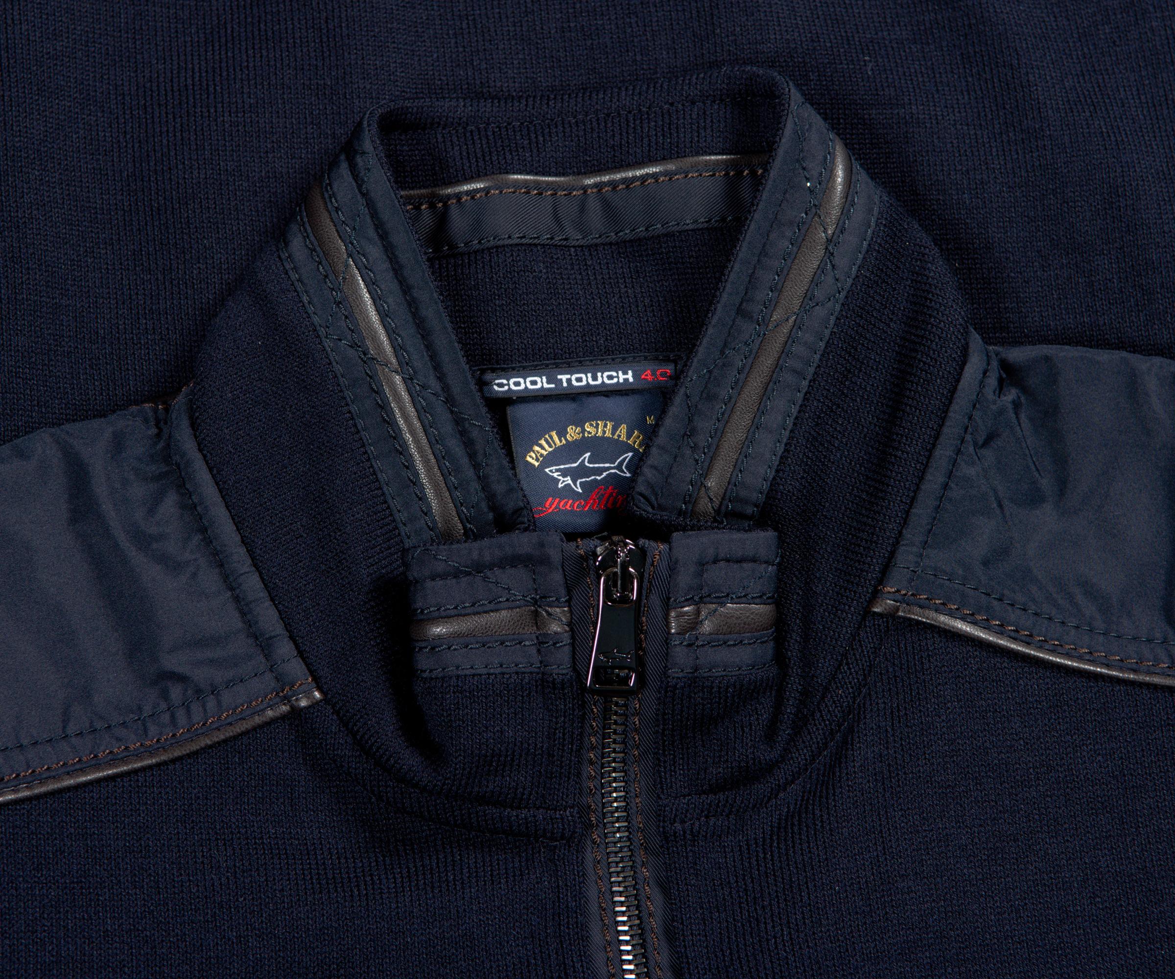 Pockets Paul & Shark Full Zip Leather Trim Knit Navy in Blue for 