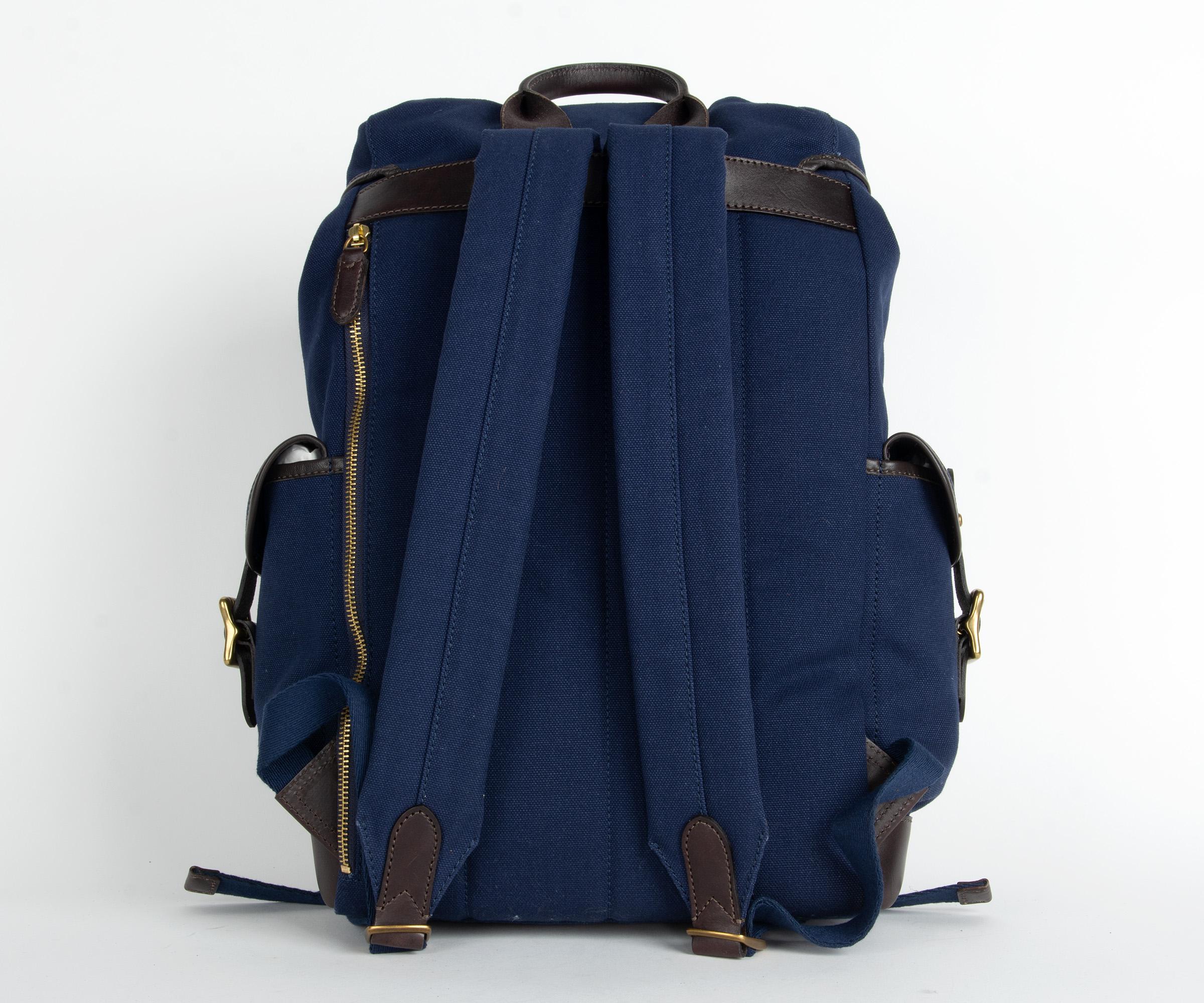 Polo Ralph Lauren Leather-trim Canvas Backpack Newport Navy/dark