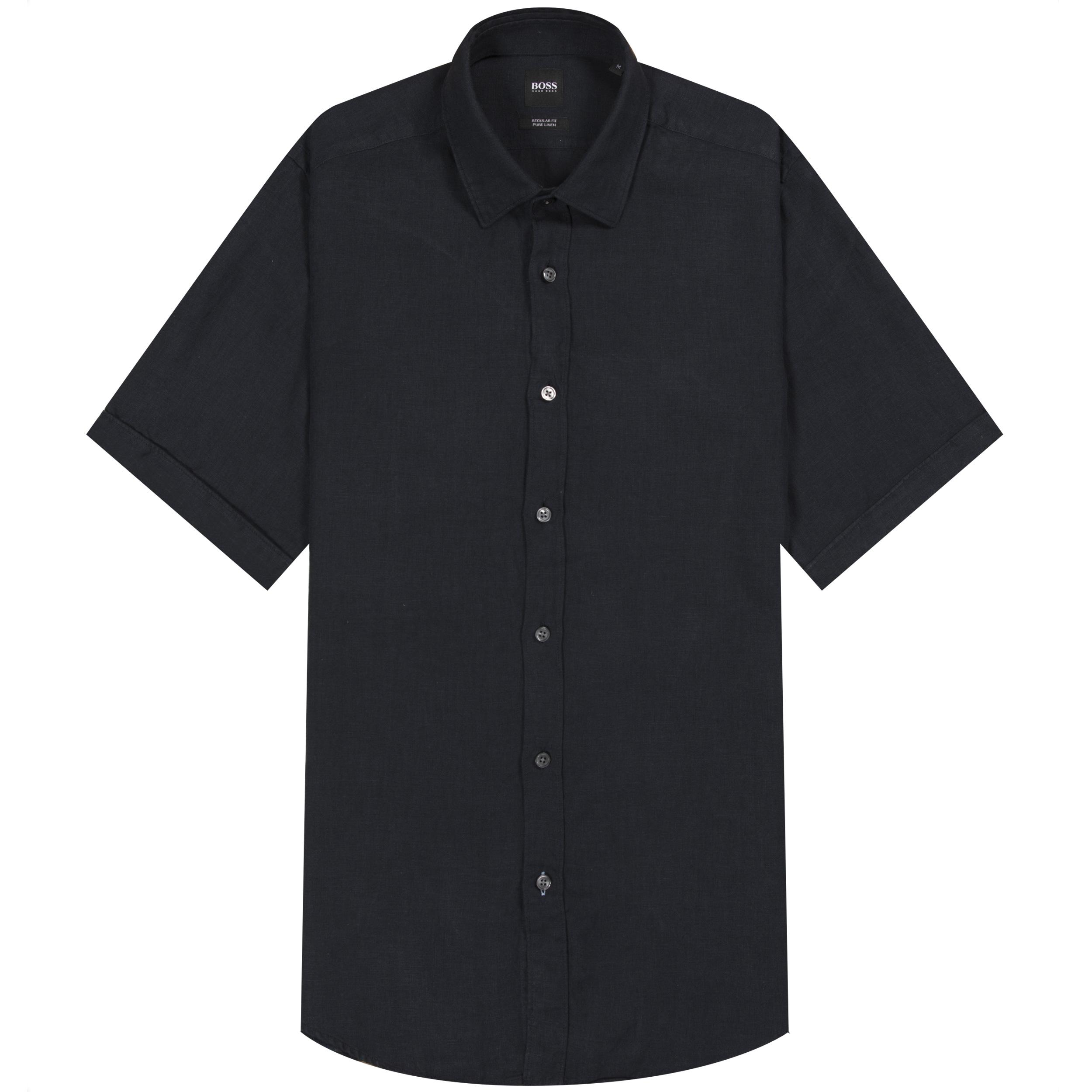 BOSS by Hugo Boss Luka Linen Short Sleeve Shirt Navy in Blue for Men Lyst