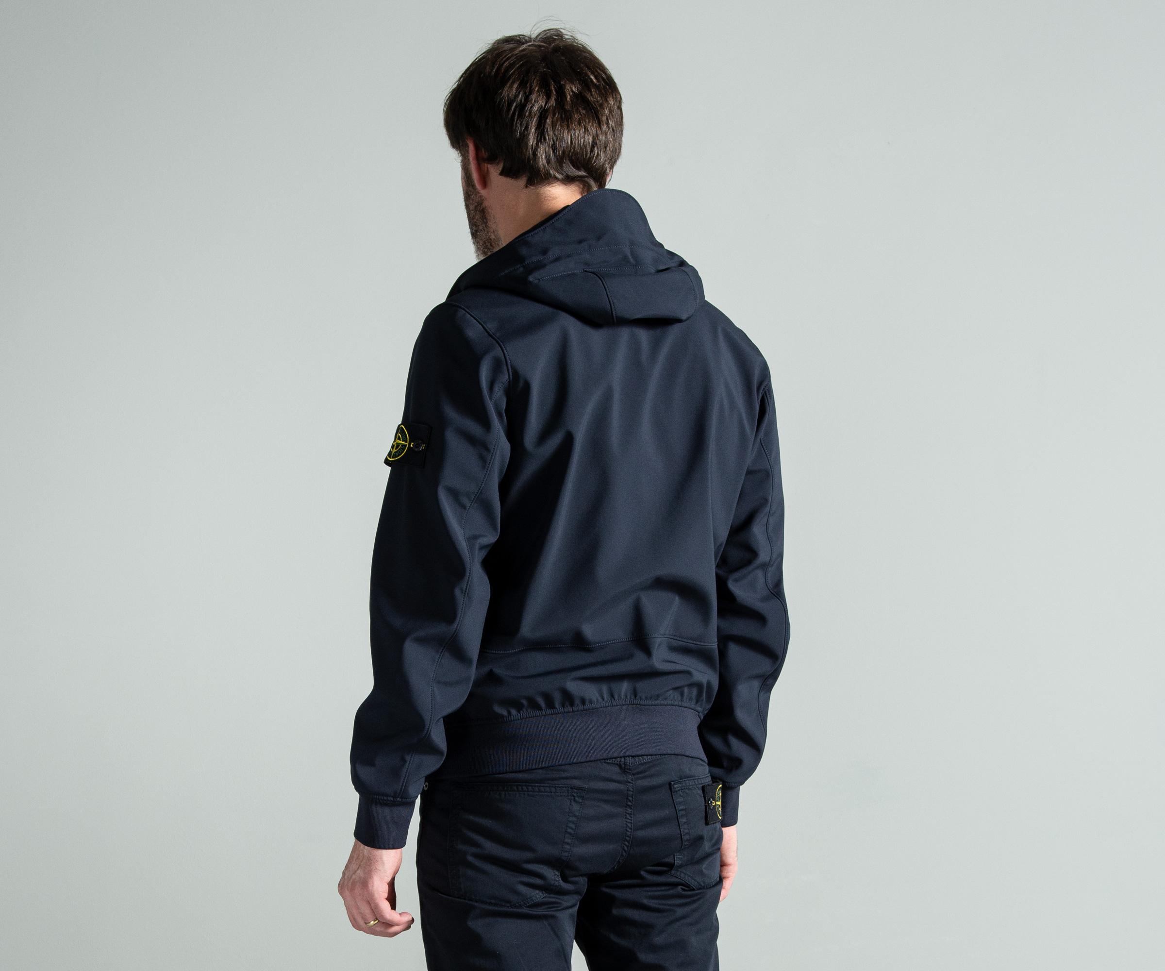 Stone Island Fleece Soft Shell R Hooded Jacket Navy In Blue For Men Lyst