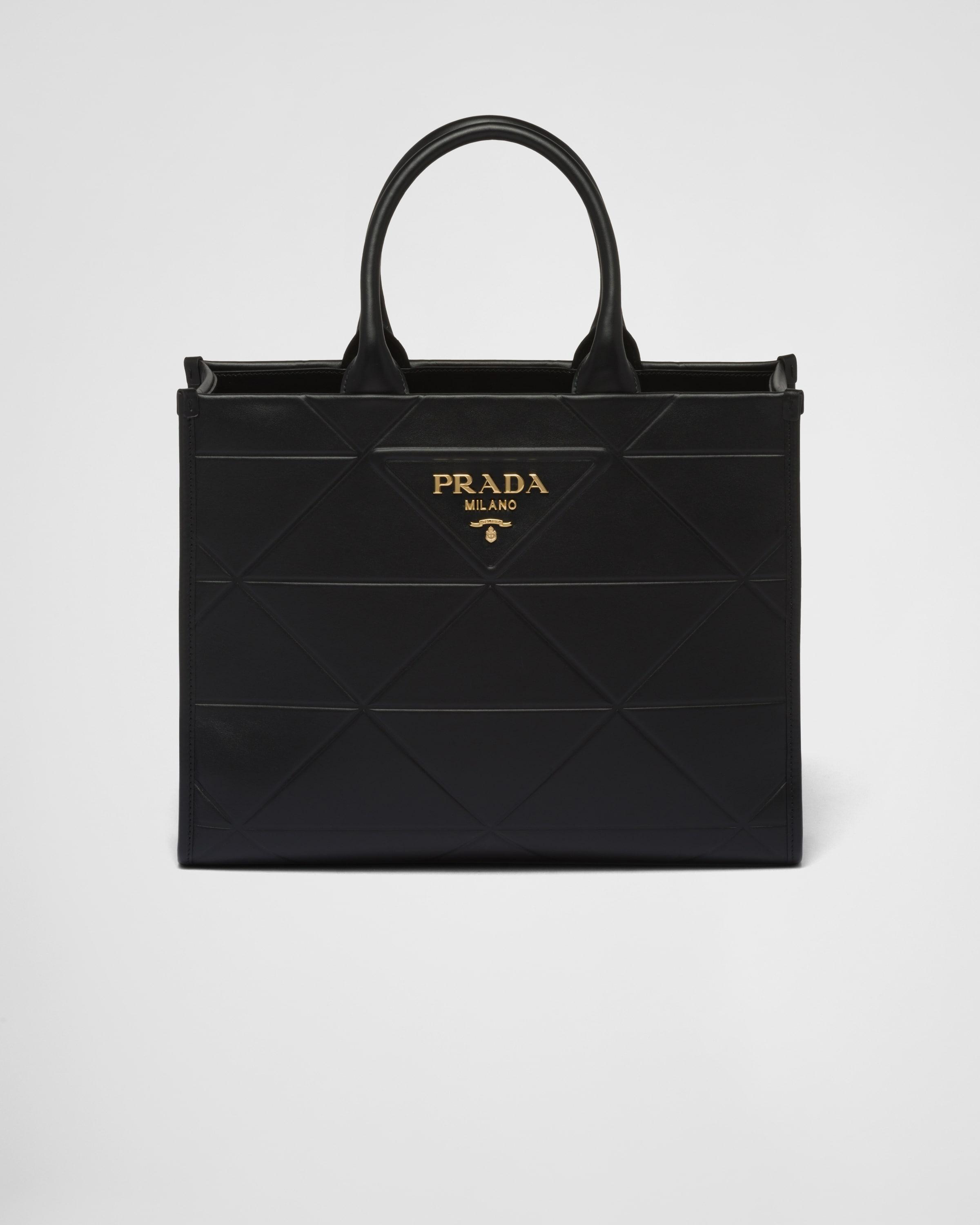 Prada Triangle Small Leather Tote Bag in Black | Lyst