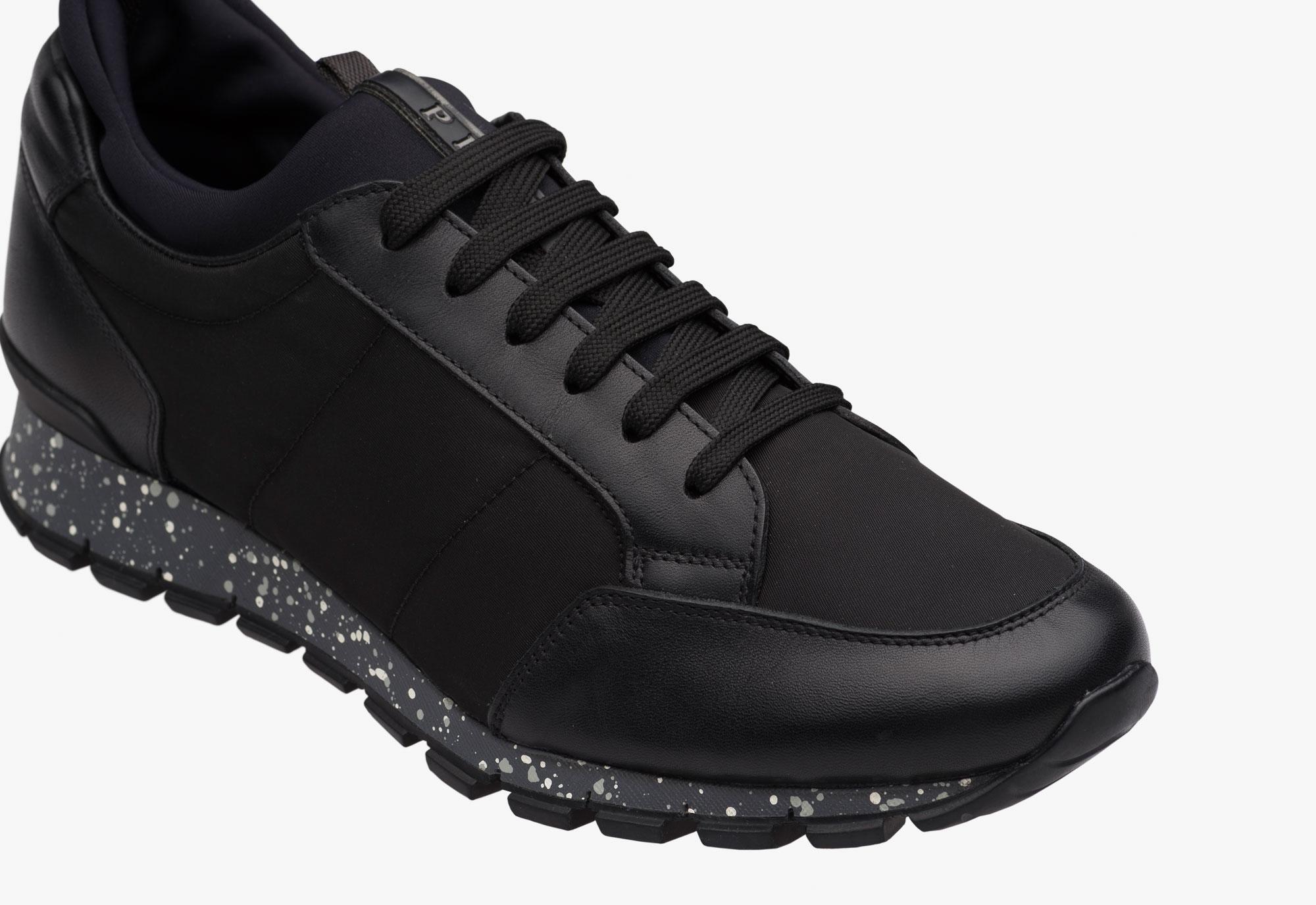 prada leather sneakers with rubber trim