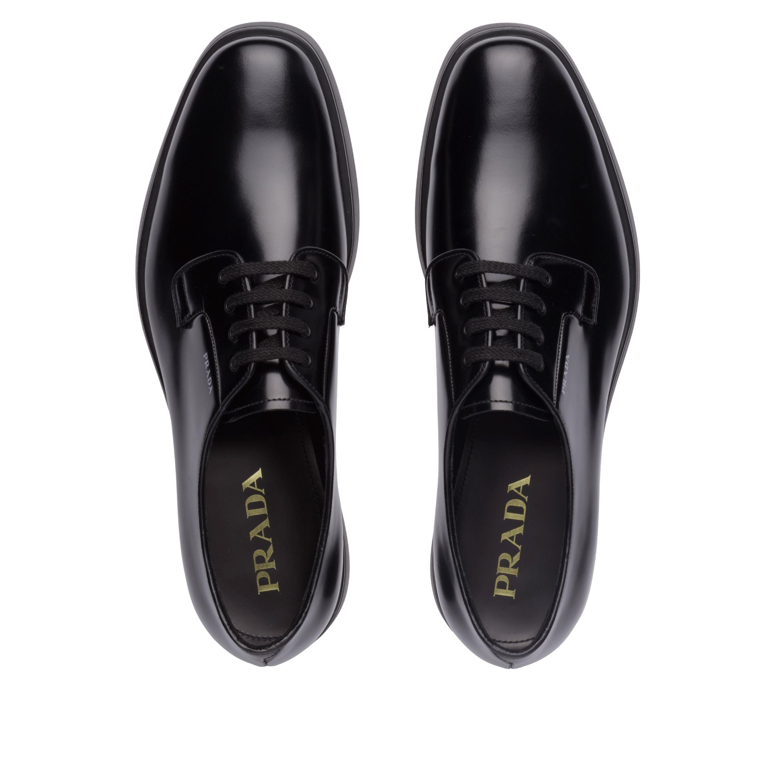 Prada Brushed Leather Platform Derby Shoes in Black for Men - Lyst