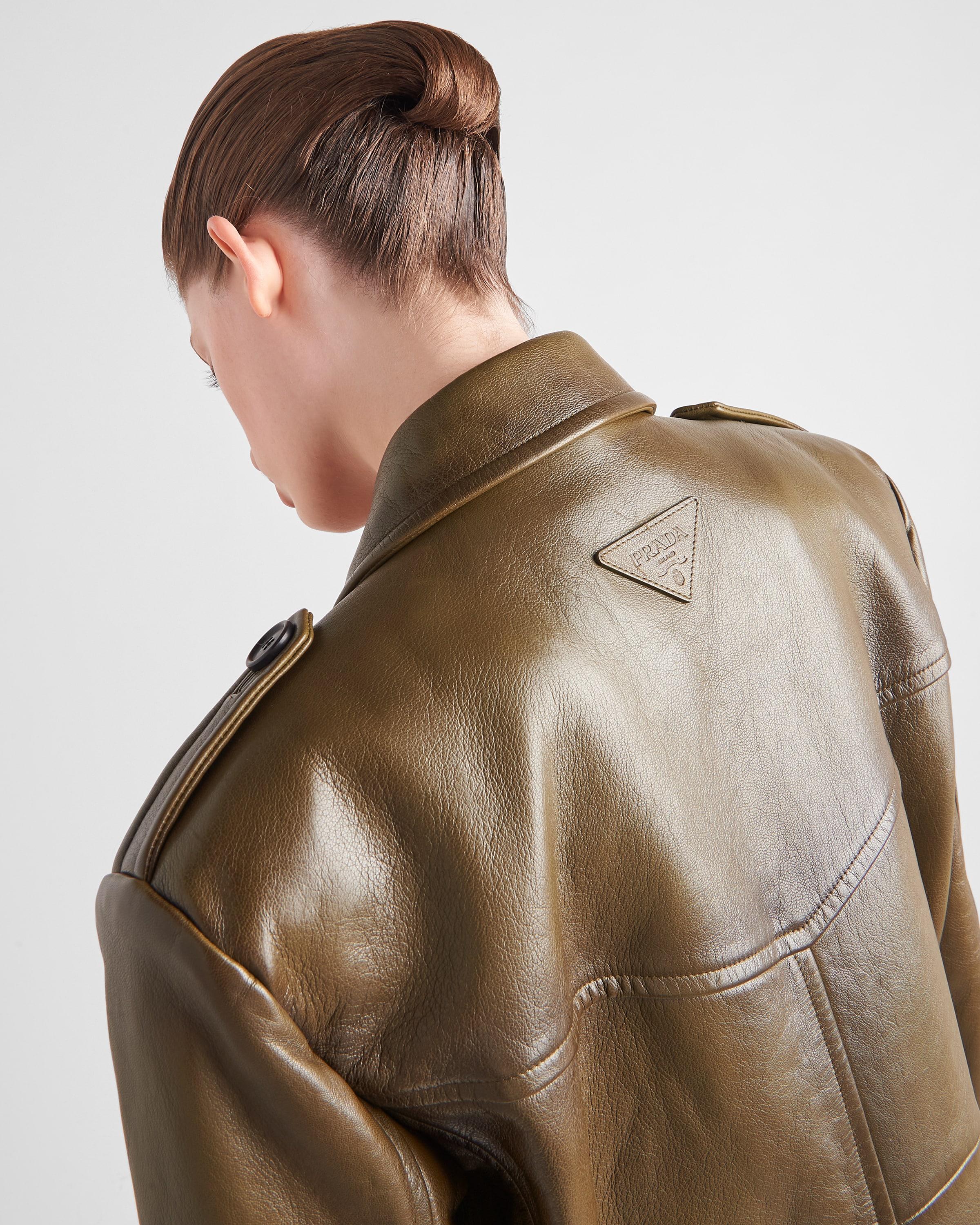Prada Double-breasted Leather Coat in Green | Lyst