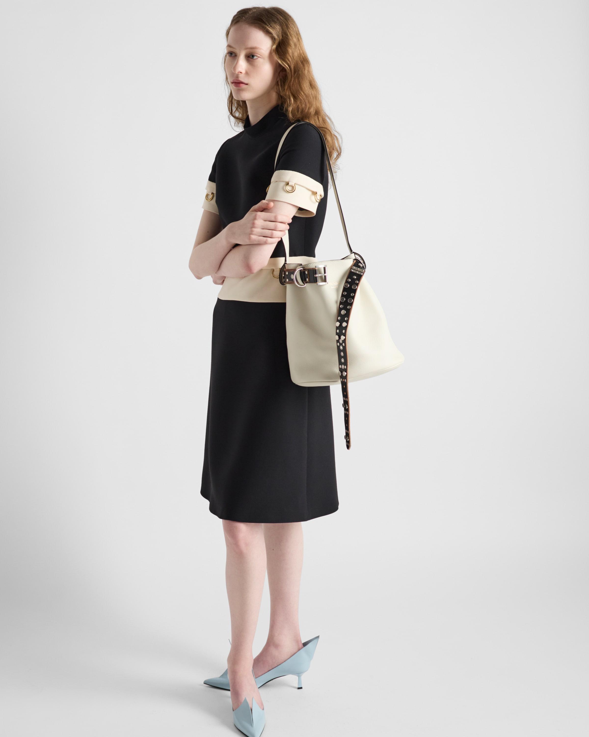 ショルダーバッグ・ポシェット Prada Buckle leather bucket bag with studded belt White/Black Prada Buckle leather bucket bag with studded