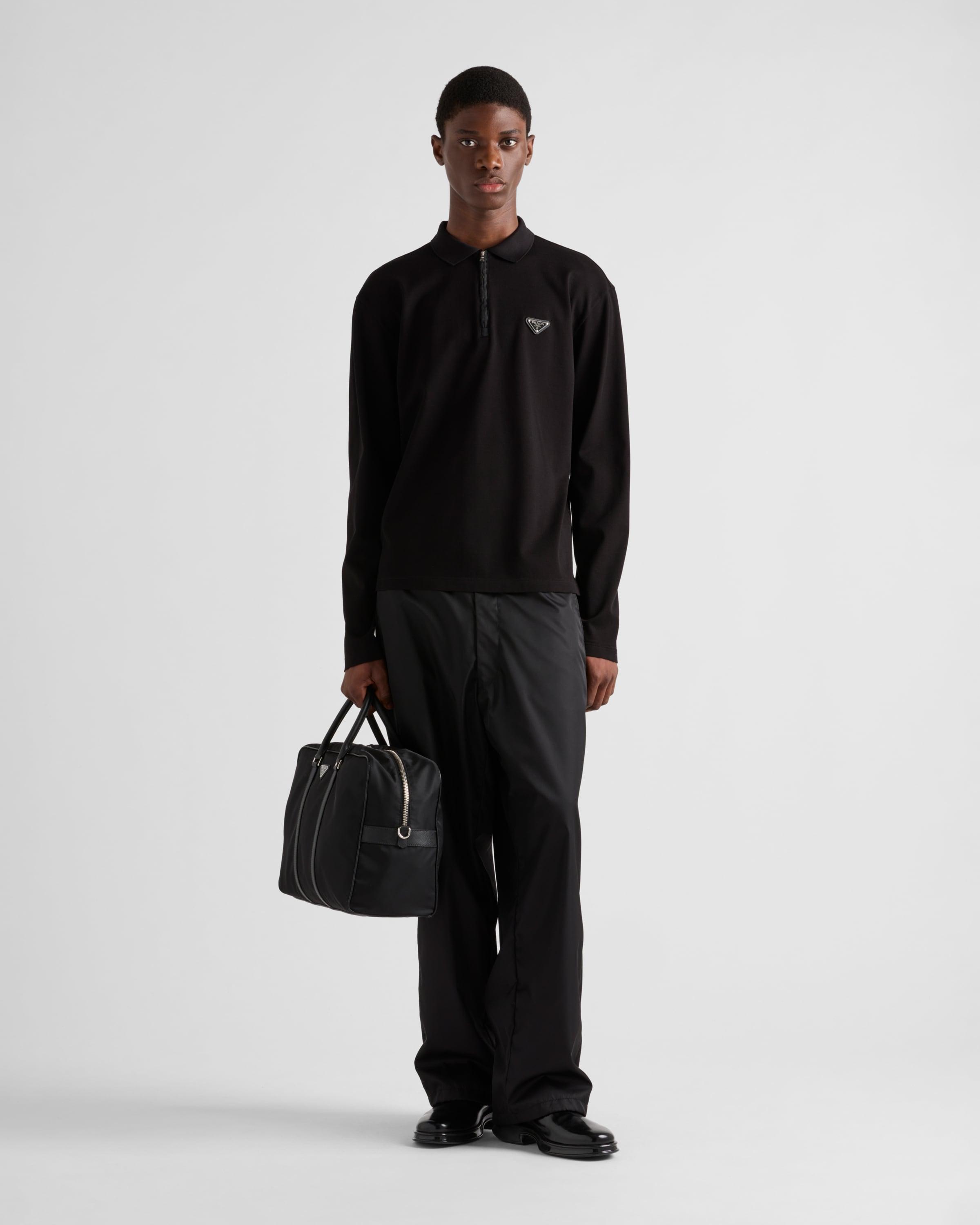 Prada Long-Sleeved Piqué And Re-Nylon Polo Shirt in Black for Men