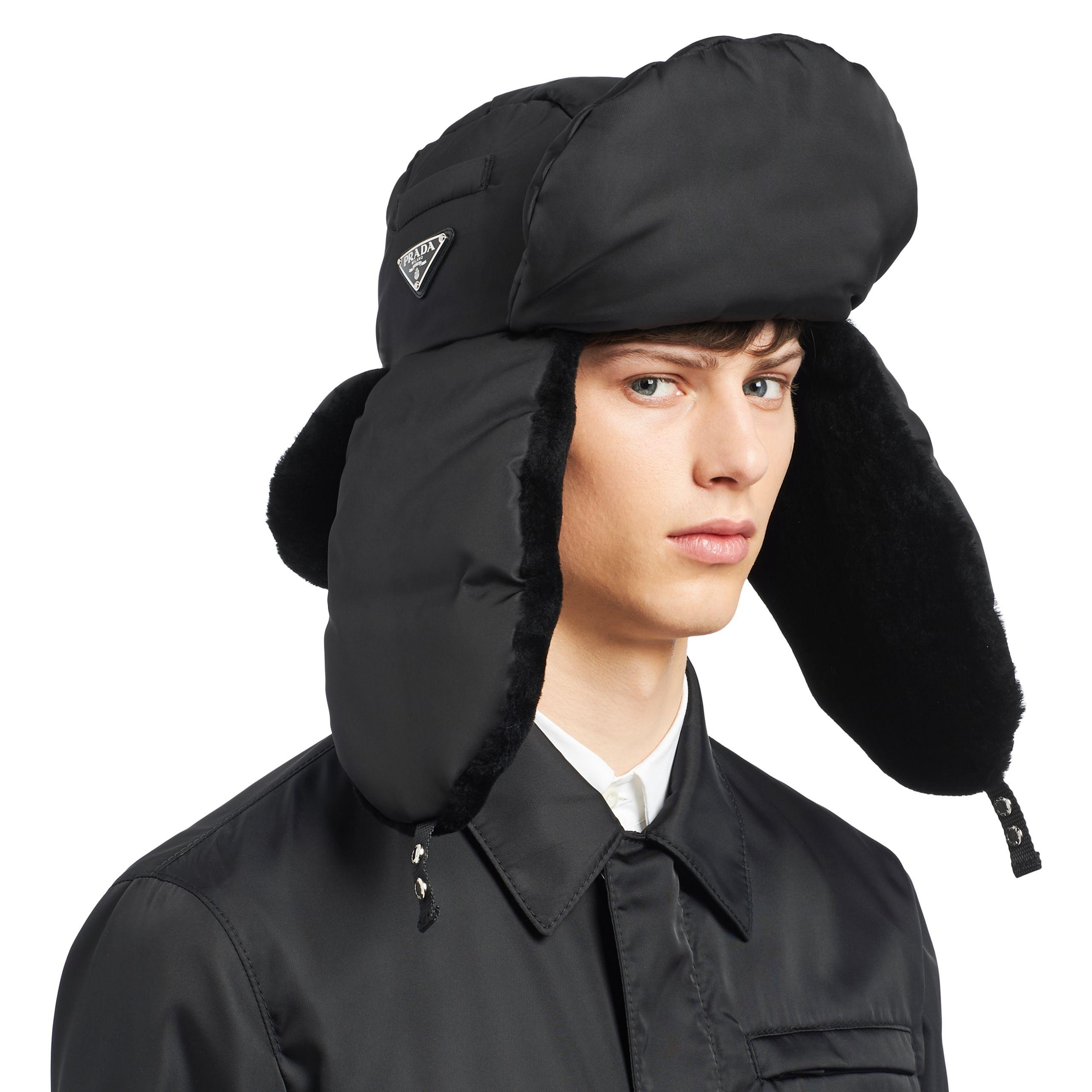 Prada Contrast Texture Trapper Hat in Black for Men | Lyst