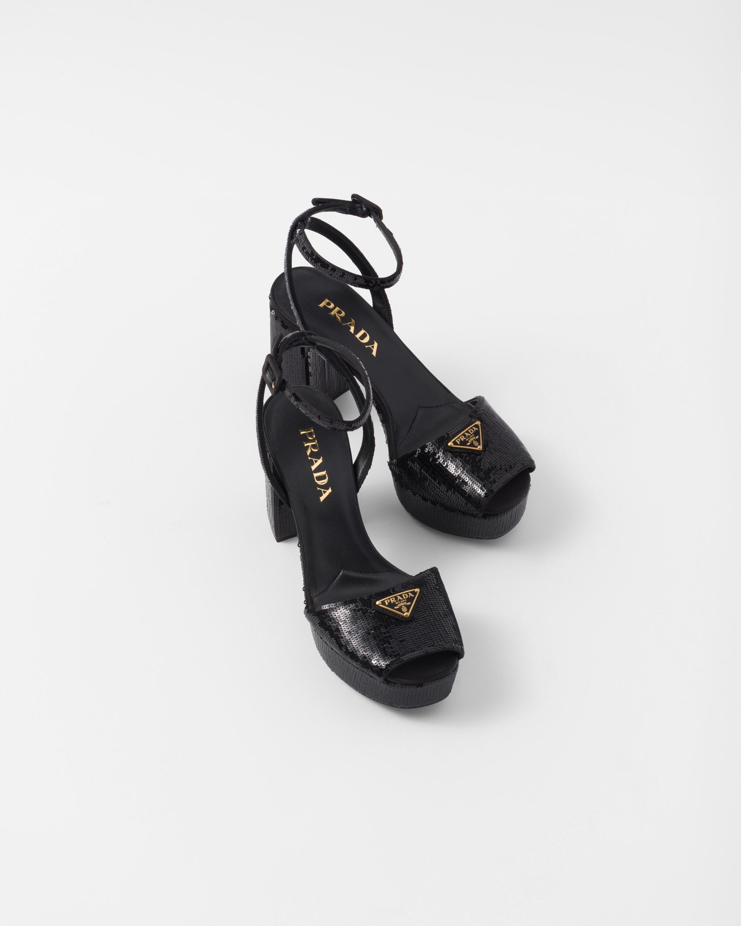 Prada Sequined Satin Platform Sandals in Black | Lyst