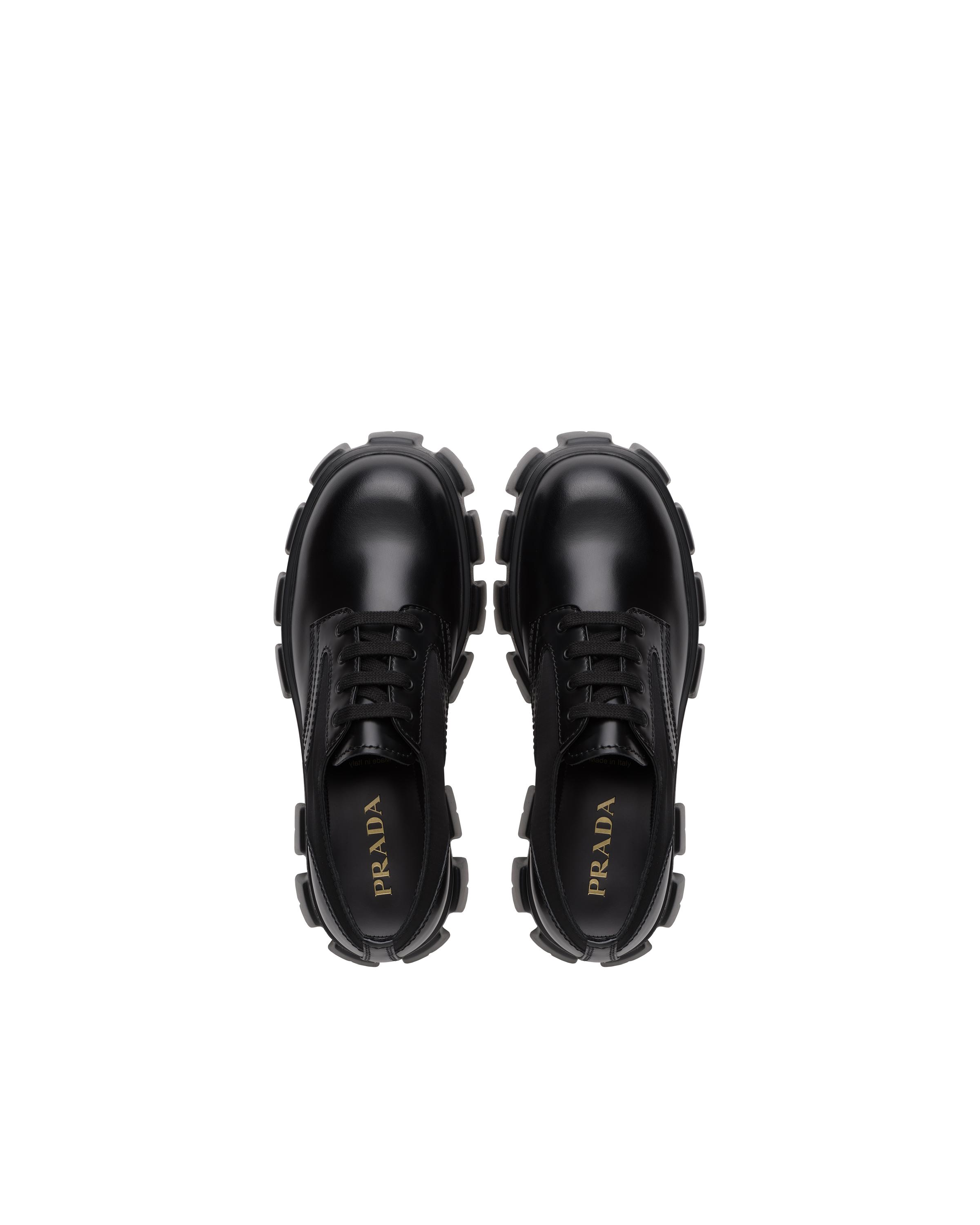 Prada Monolith Brushed Leather And Nylon Lace-up Shoes in Black for Men |  Lyst