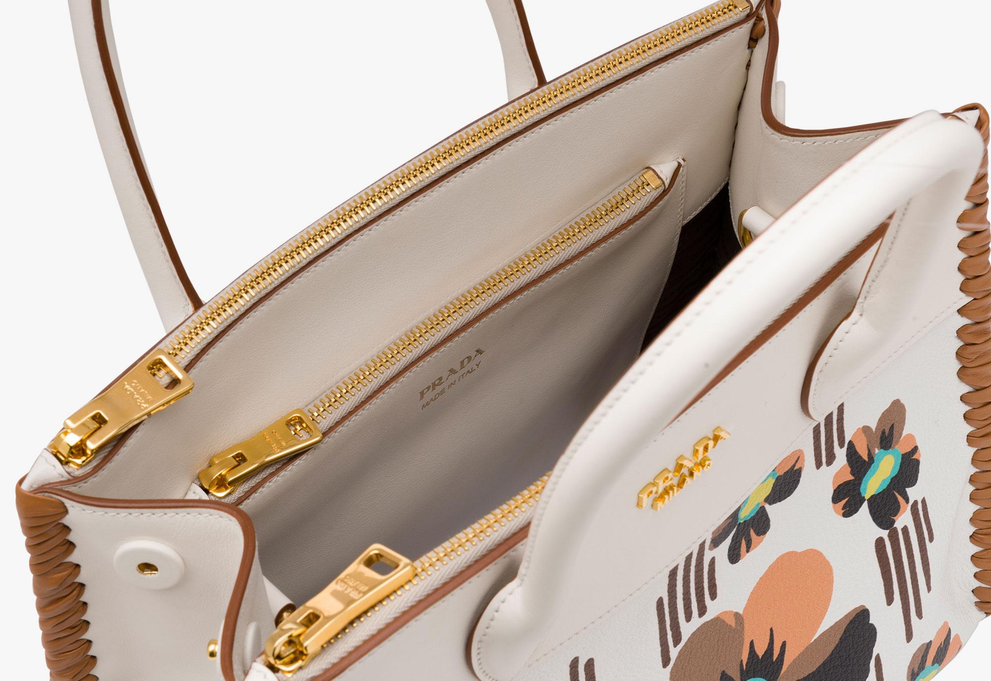 prada leather handbolsa white caramel