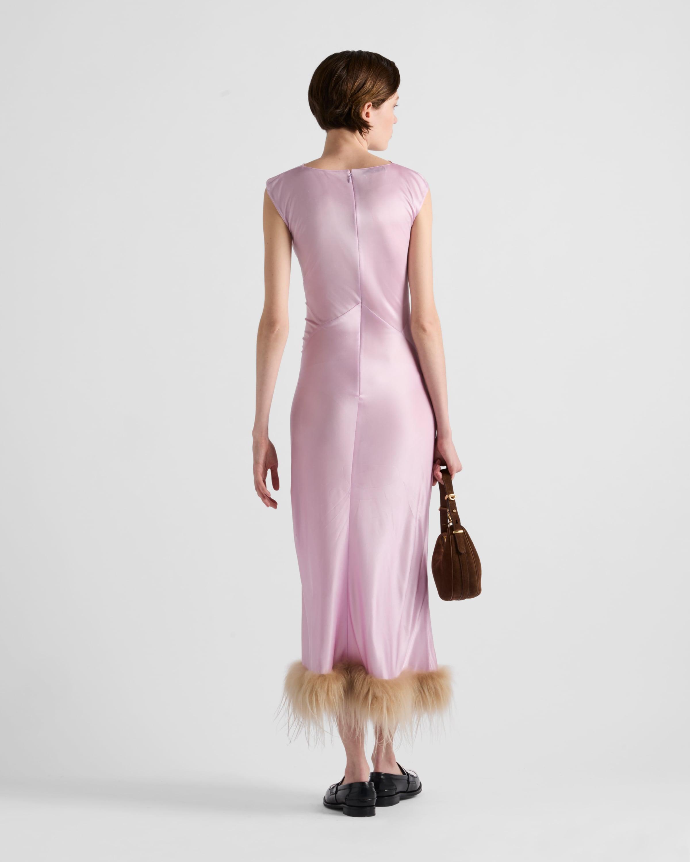 Prada Jersey Satin Dress With Feather in Pink | Lyst
