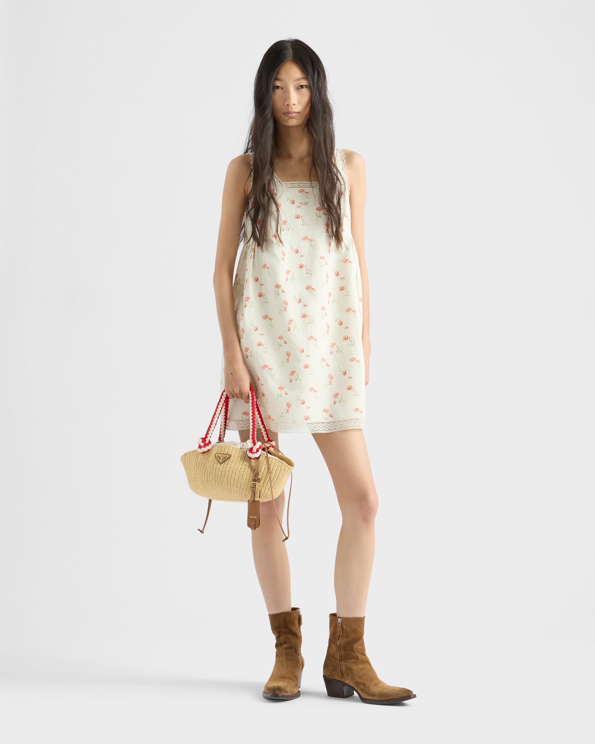 Prada Floral Print Linen Mini-Dress in White | Lyst