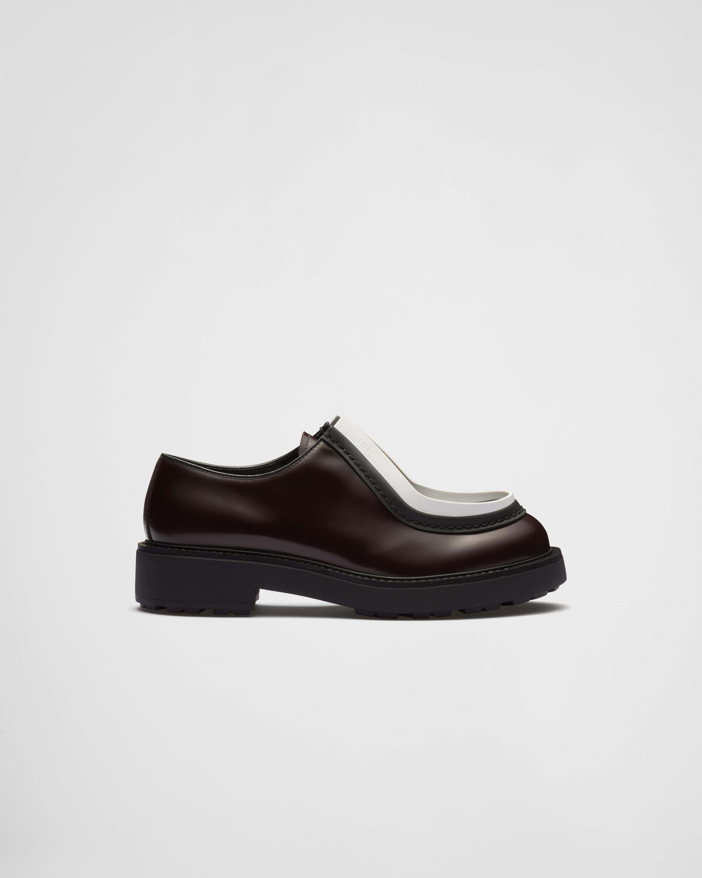 Prada Diapason Opaque Brushed Leather Lace-up Shoes in Black