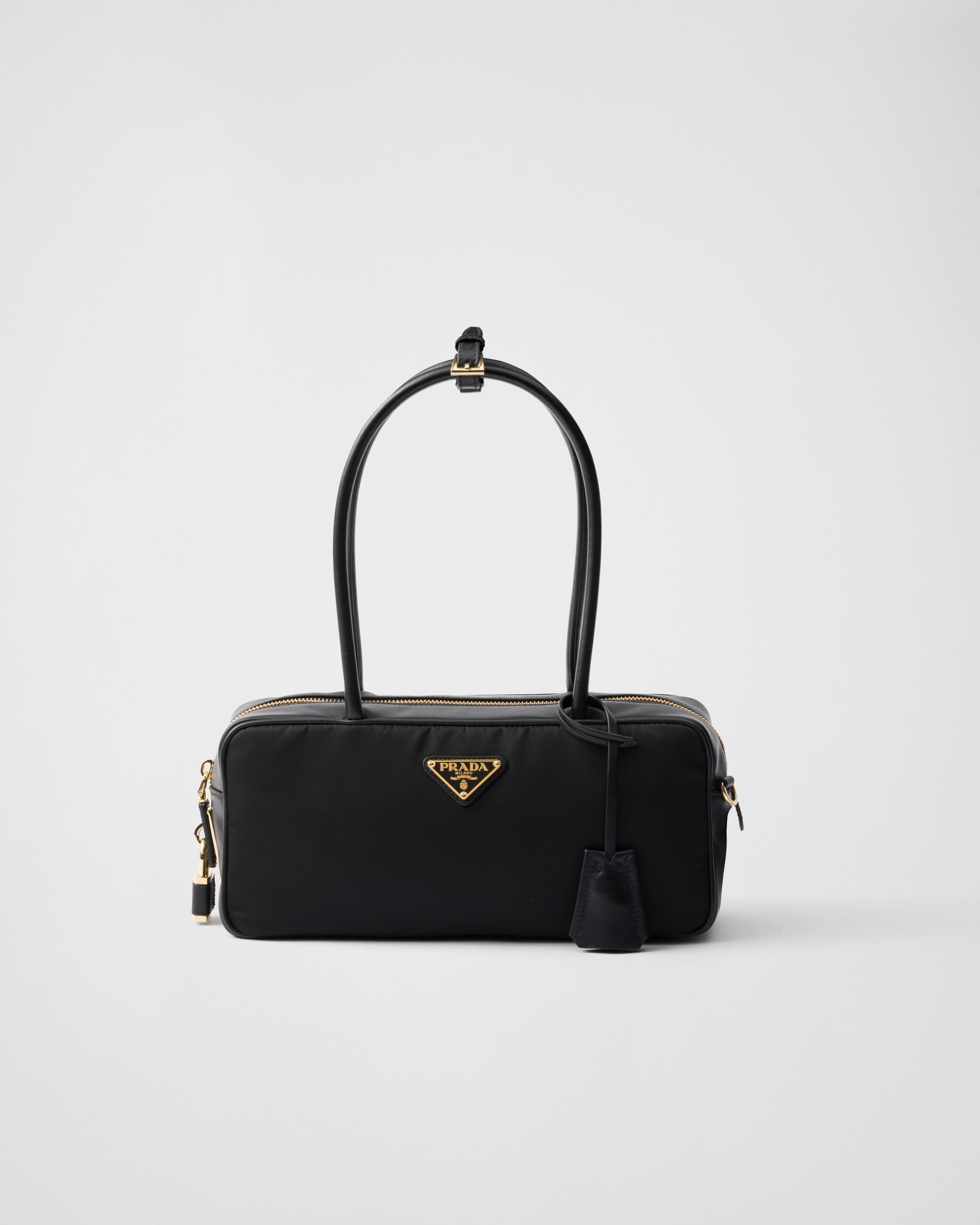 【PRADA】PADLOCK付Re-Nylonレザートップハンドルバッグ関税込み ブラック ベルト付 プラダ バックル ラージ レザー ハンドバッグ