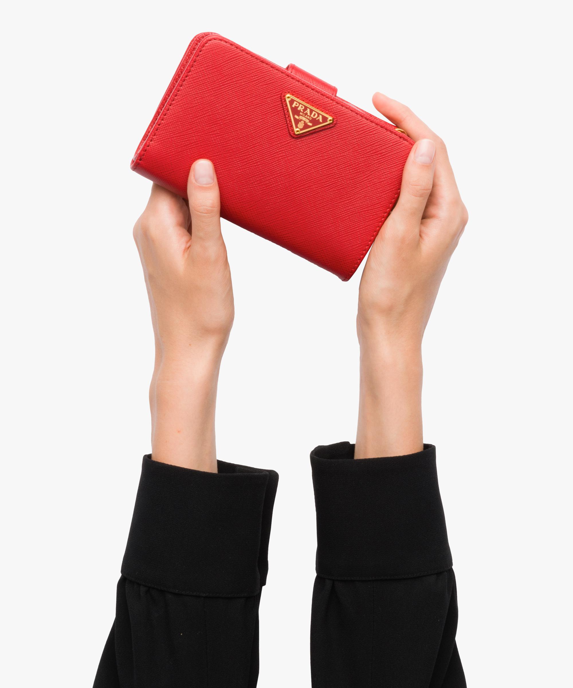 Prada Medium Saffiano Leather Wallet in Red | Lyst