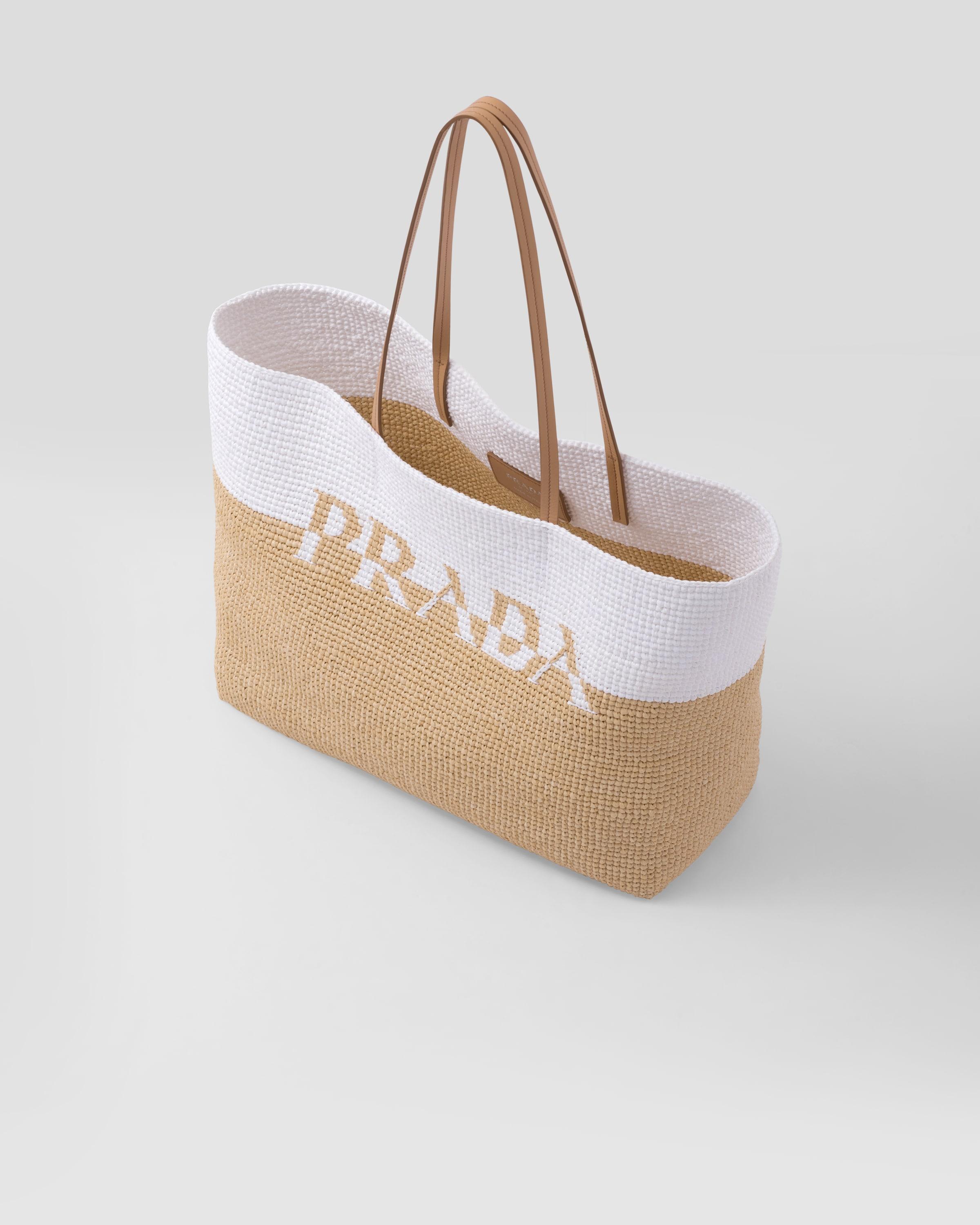 Prada Raffia And Leather Tote Bag in White | Lyst