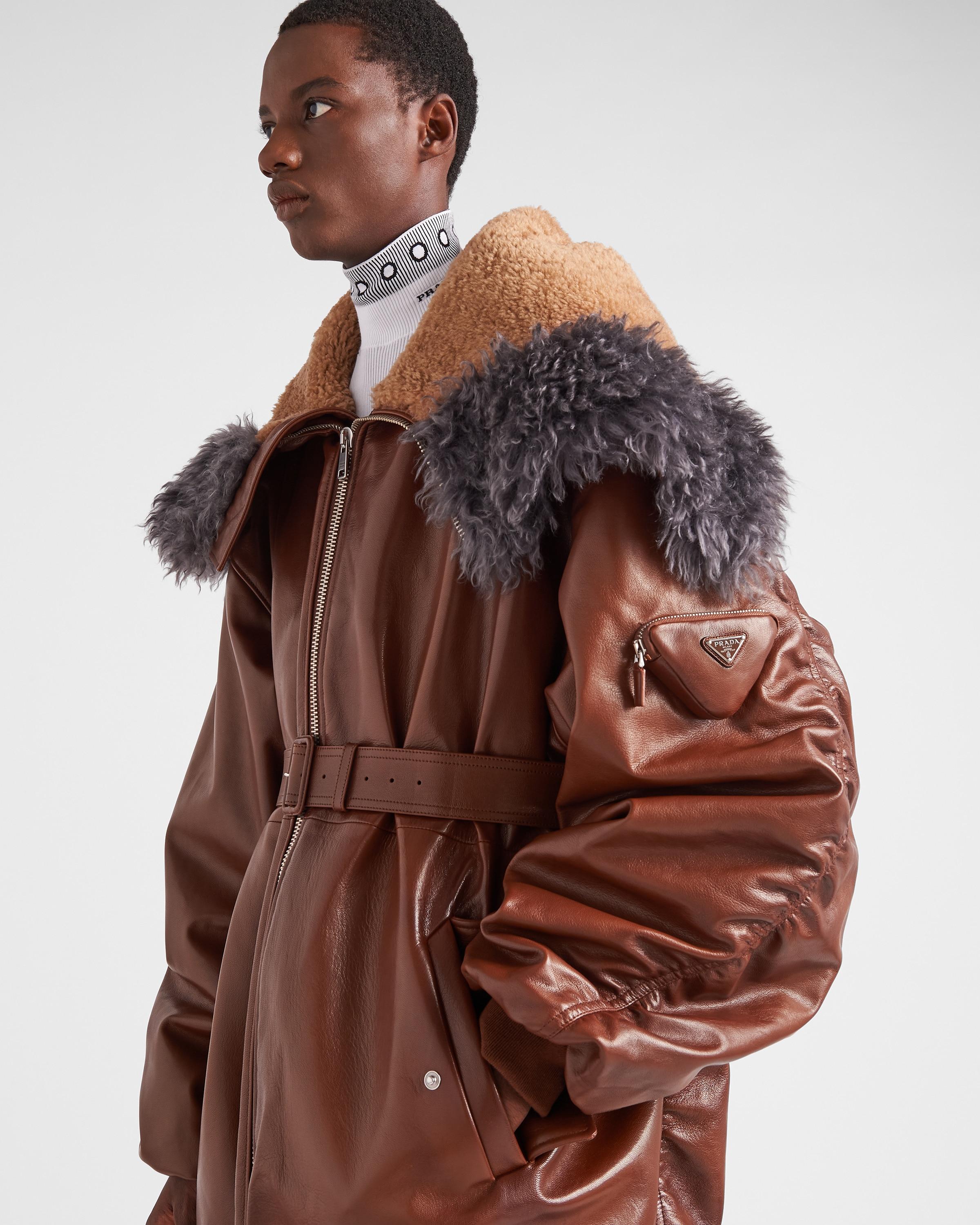 Prada Long Leather Bomber Jacket in Brown for Men | Lyst