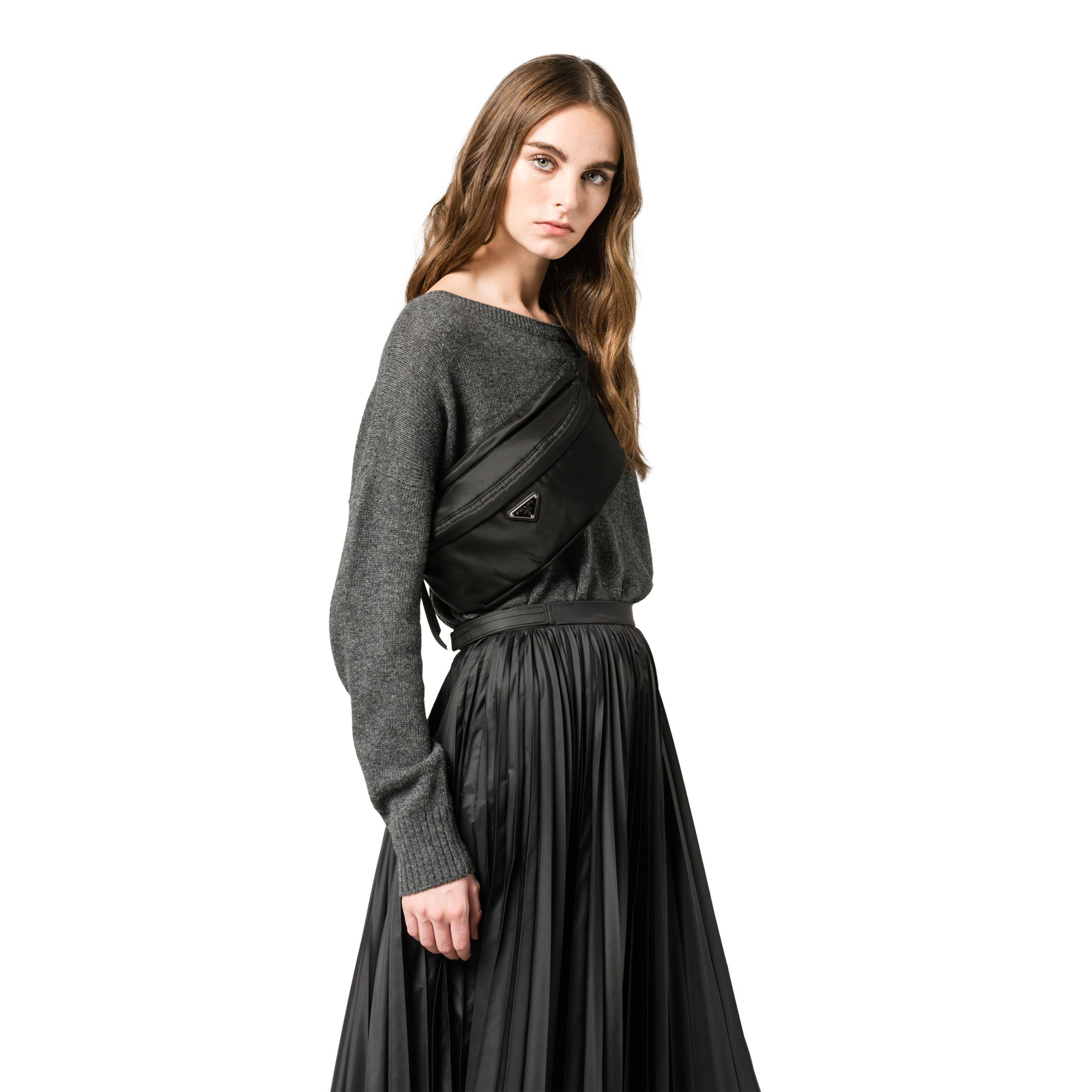 Prada Fabric And Leather Belt Bag in Black | Lyst