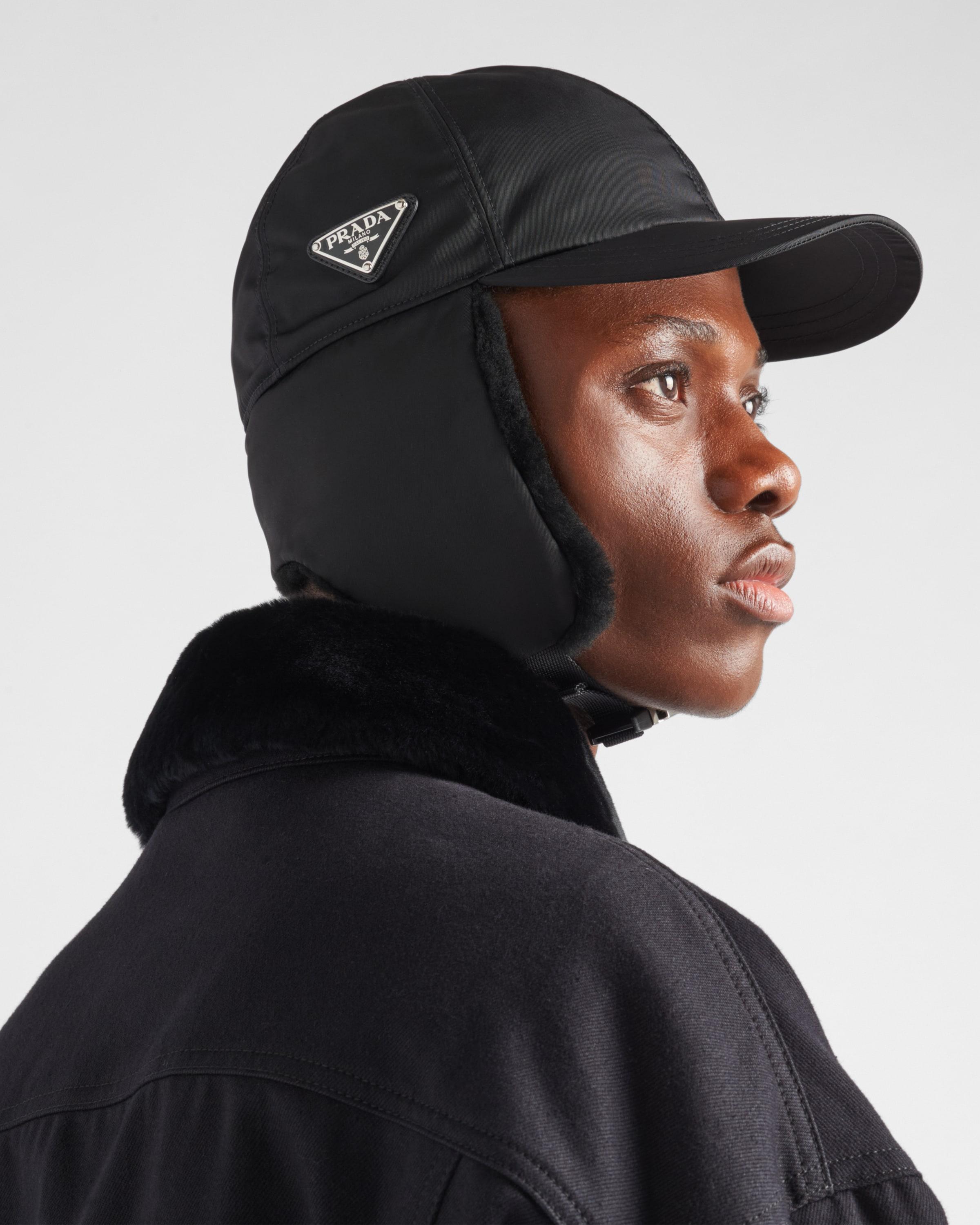 Prada Re nylon And Shearling Hat in Black for Men Lyst