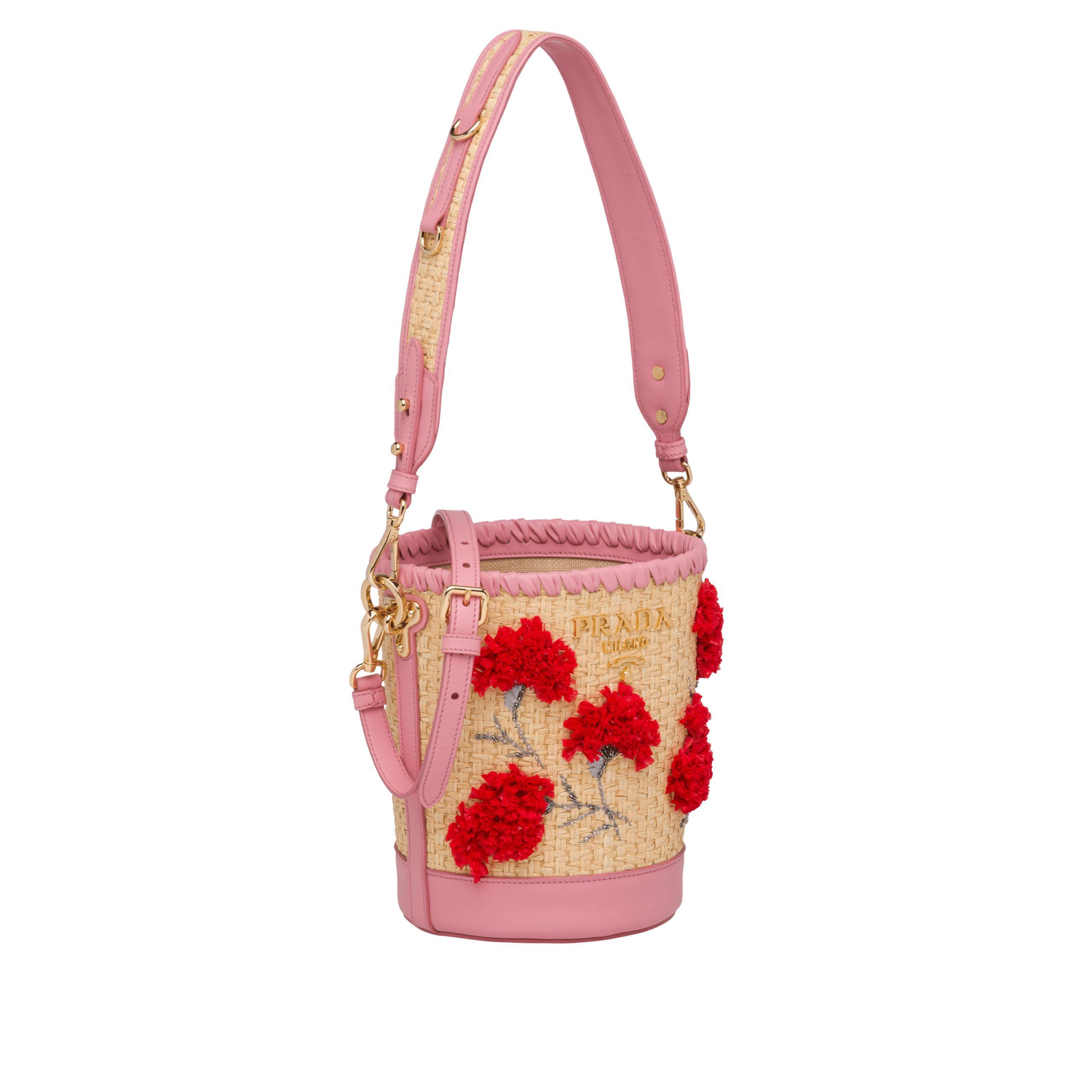prada straw bucket bag