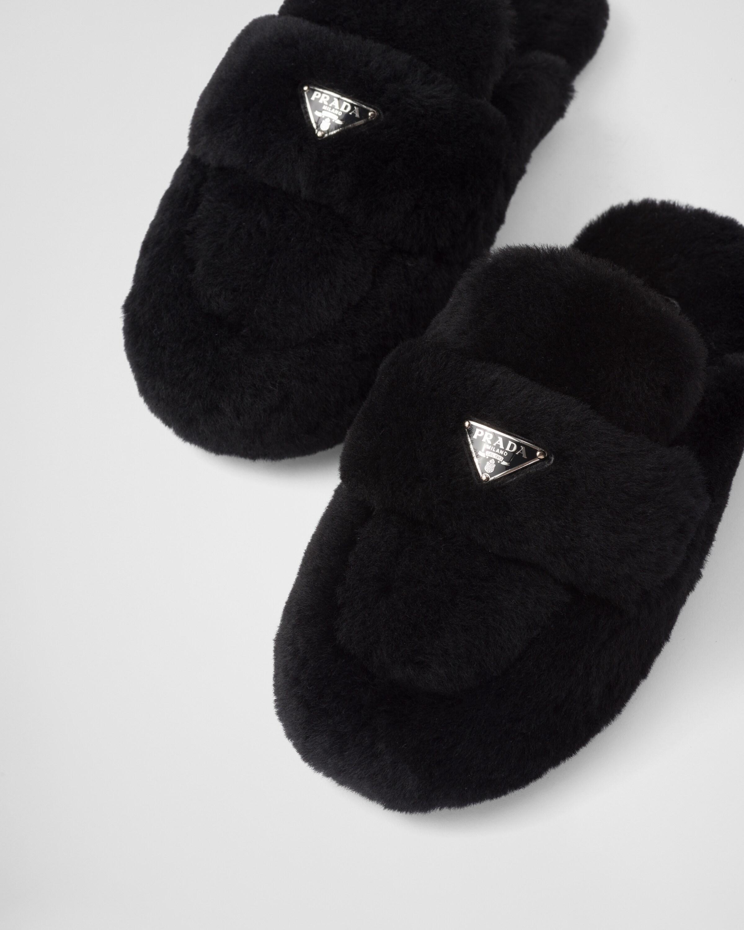 Fur Sliders Prada Faux Fur Slides Prada Shearling Mules In Black
