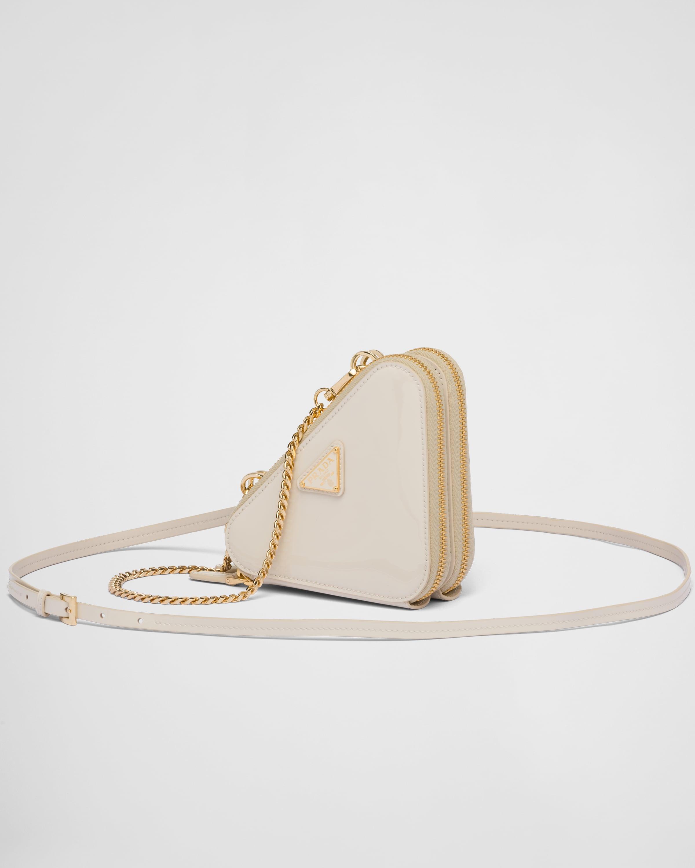 Prada Triangular Patent Leather Mini Pouch in White | Lyst