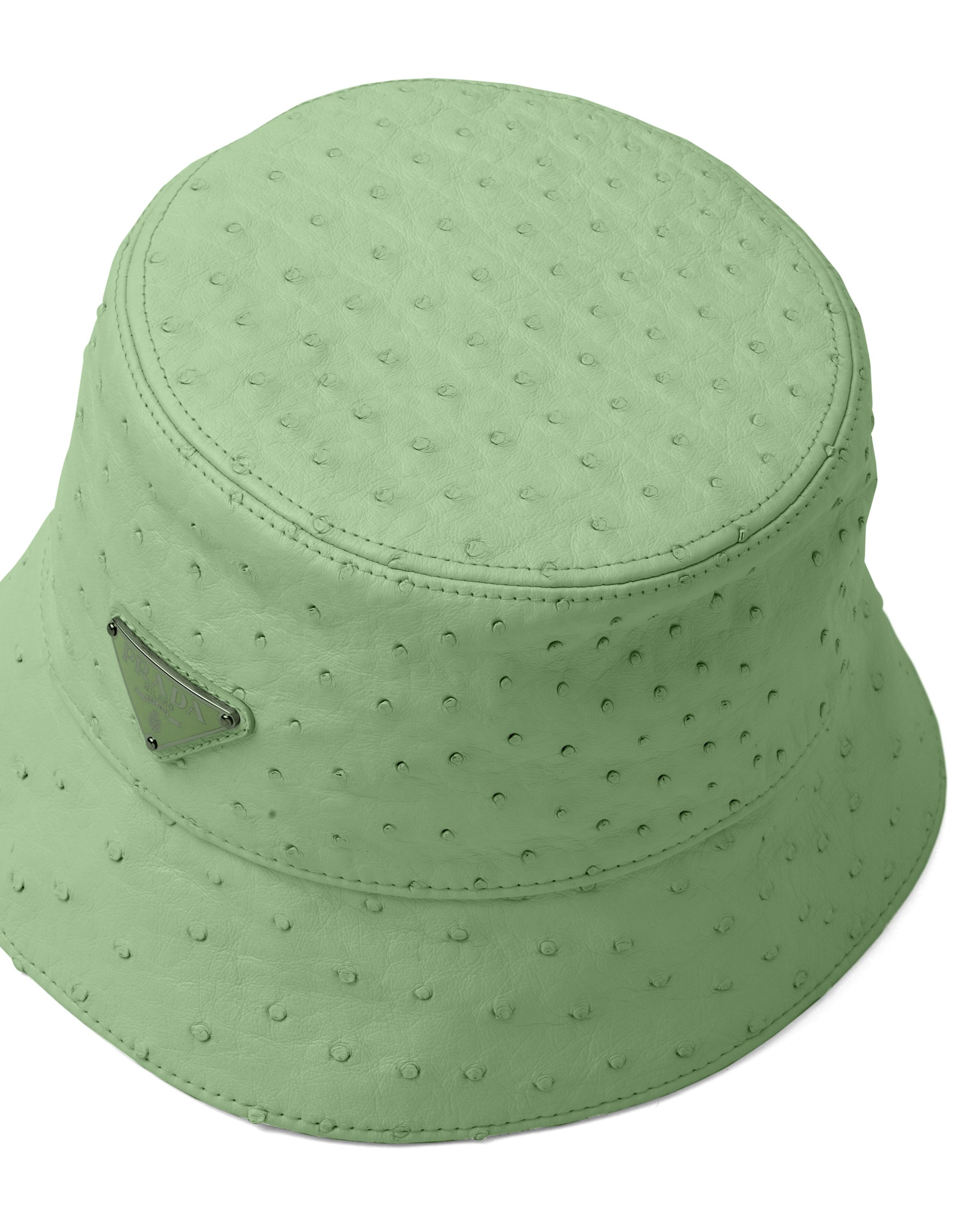 Prada Ostrich Leather Bucket Hat in Green