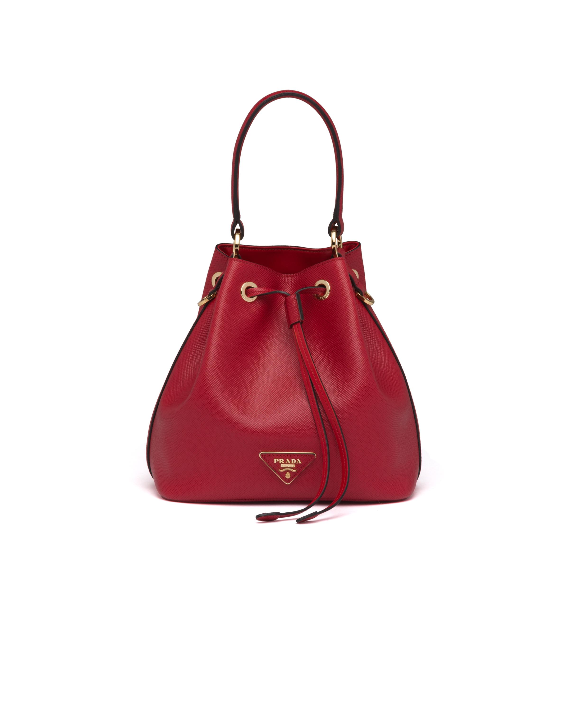 Prada Saffiano Leather Bucket Bag in Red | Lyst
