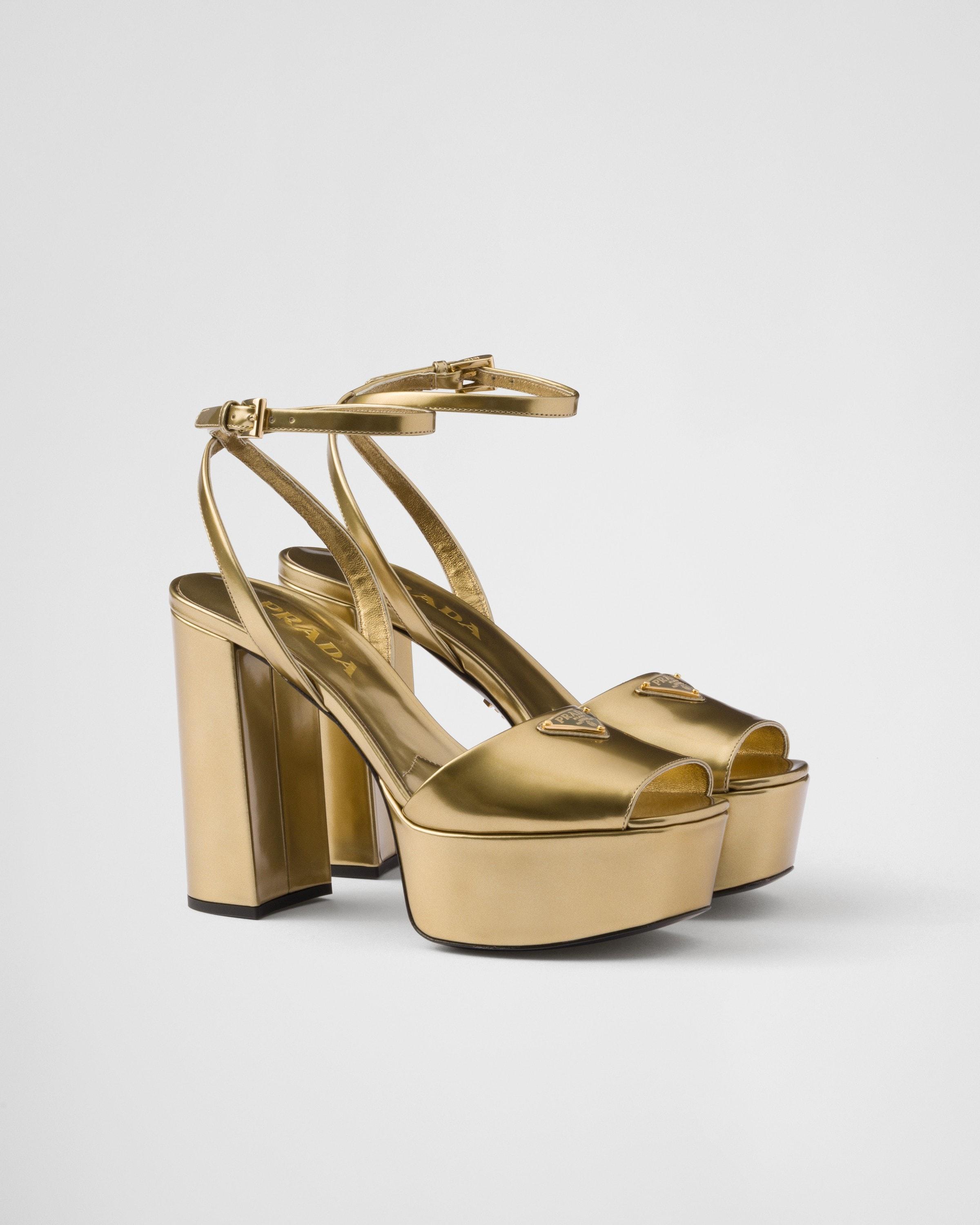 Prada 115Mm Leather Platform Sandals in Metallic Lyst