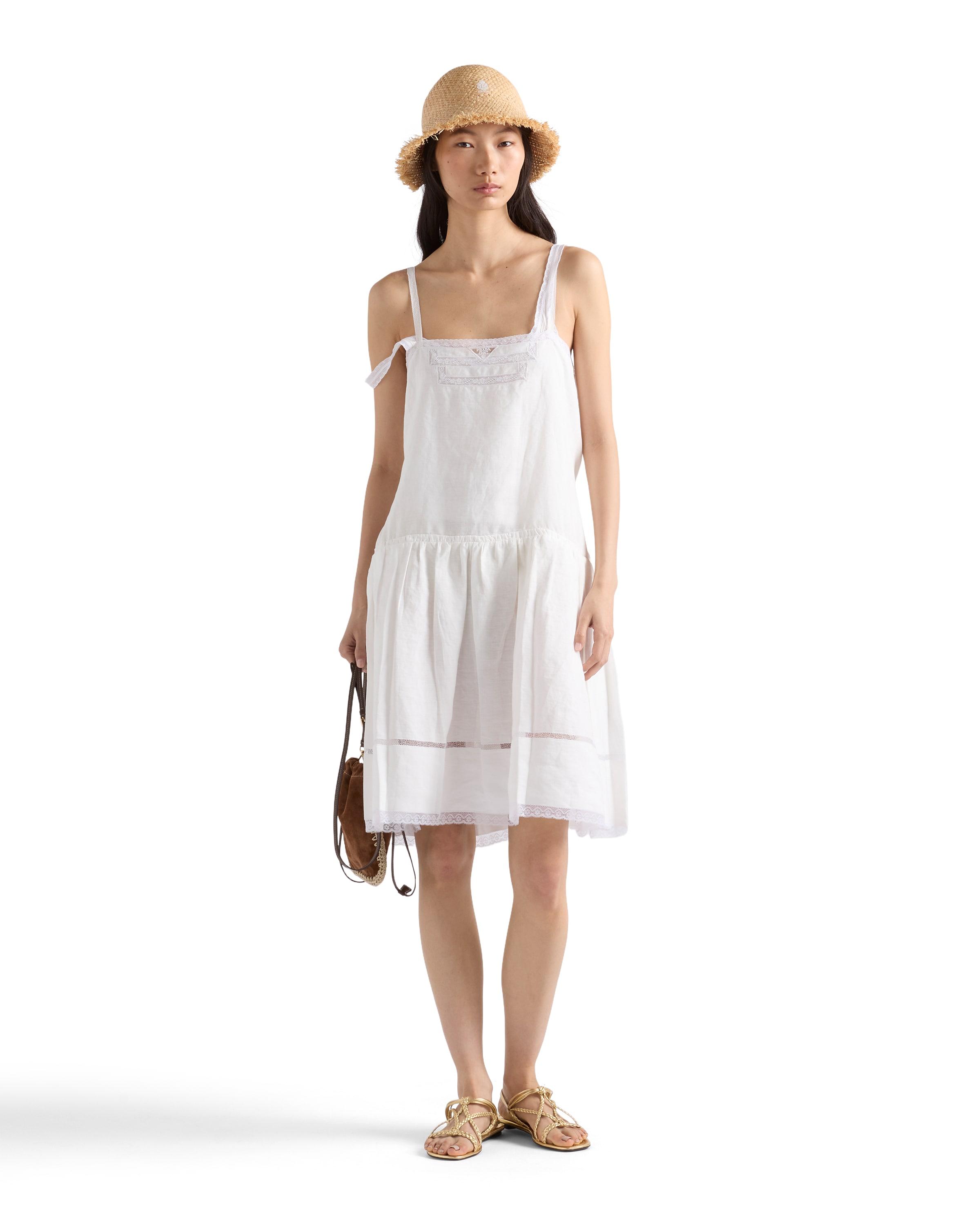 prada linen mini dress Miranda Bold Floral Blend PRADA Washed treatment and garment Prada Embroidered Linen Mini Dress