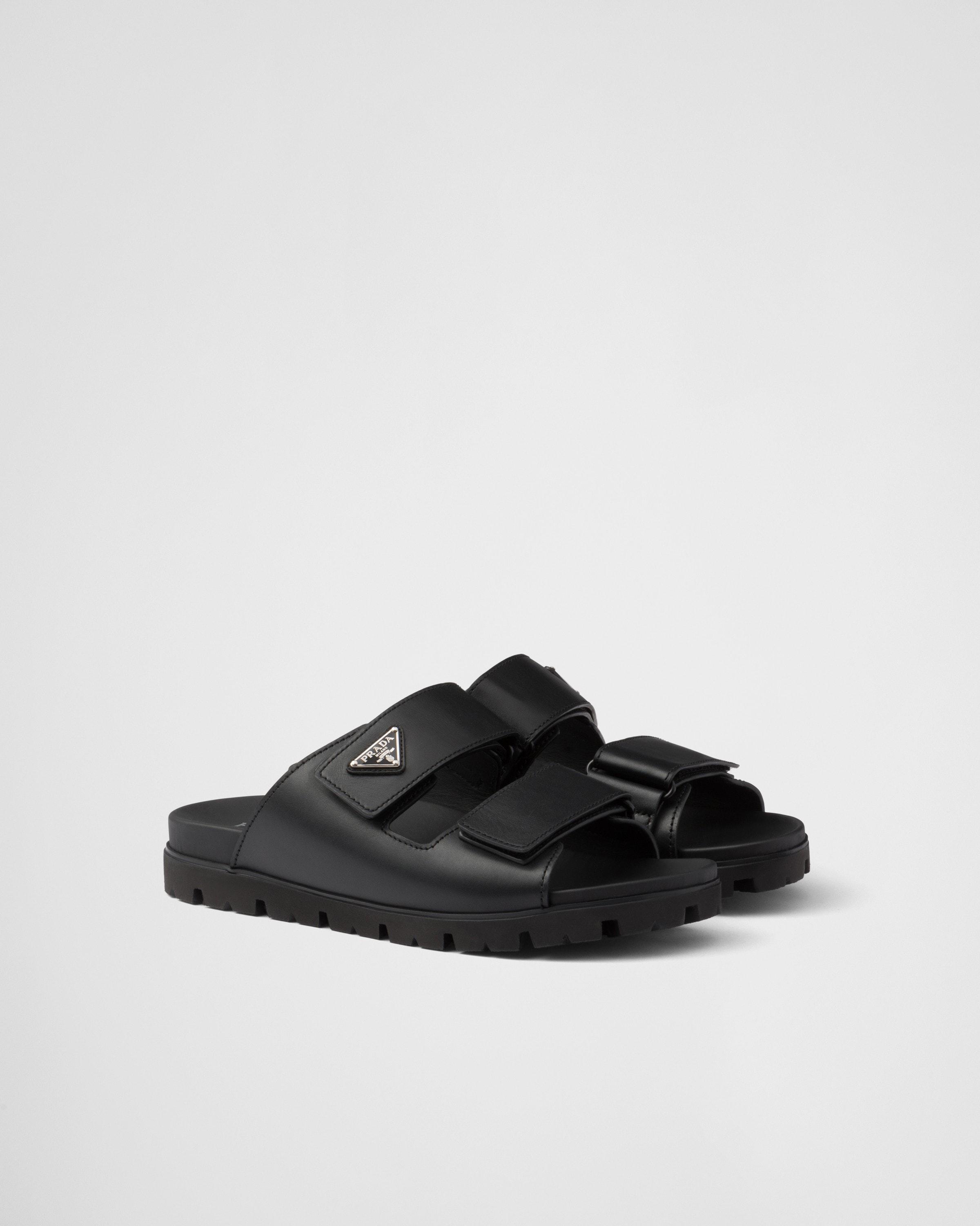 Prada Leather Strap Sandals in Black for Men | Lyst UK