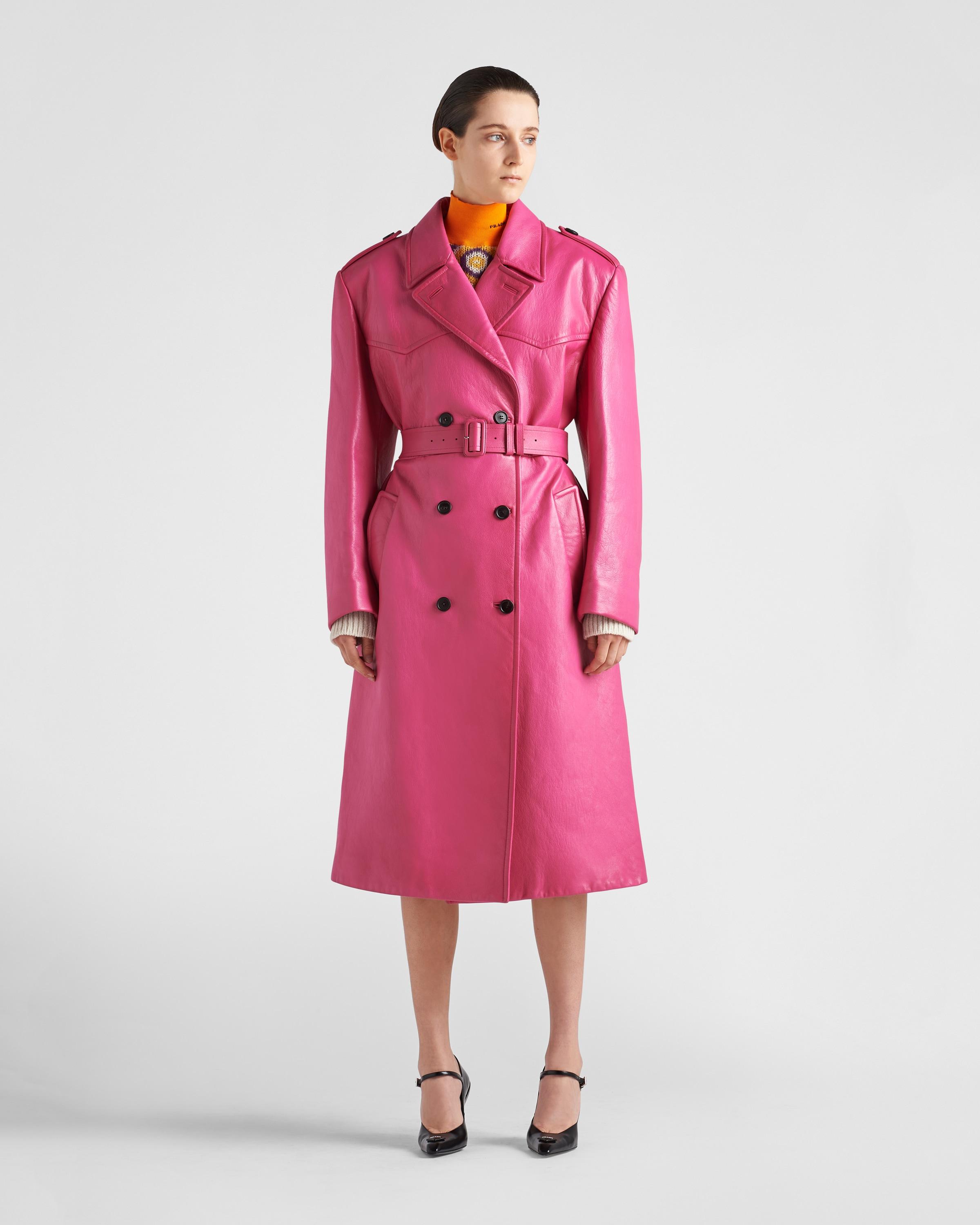 Prada Double-breasted Leather Trench Coat in Pink | Lyst