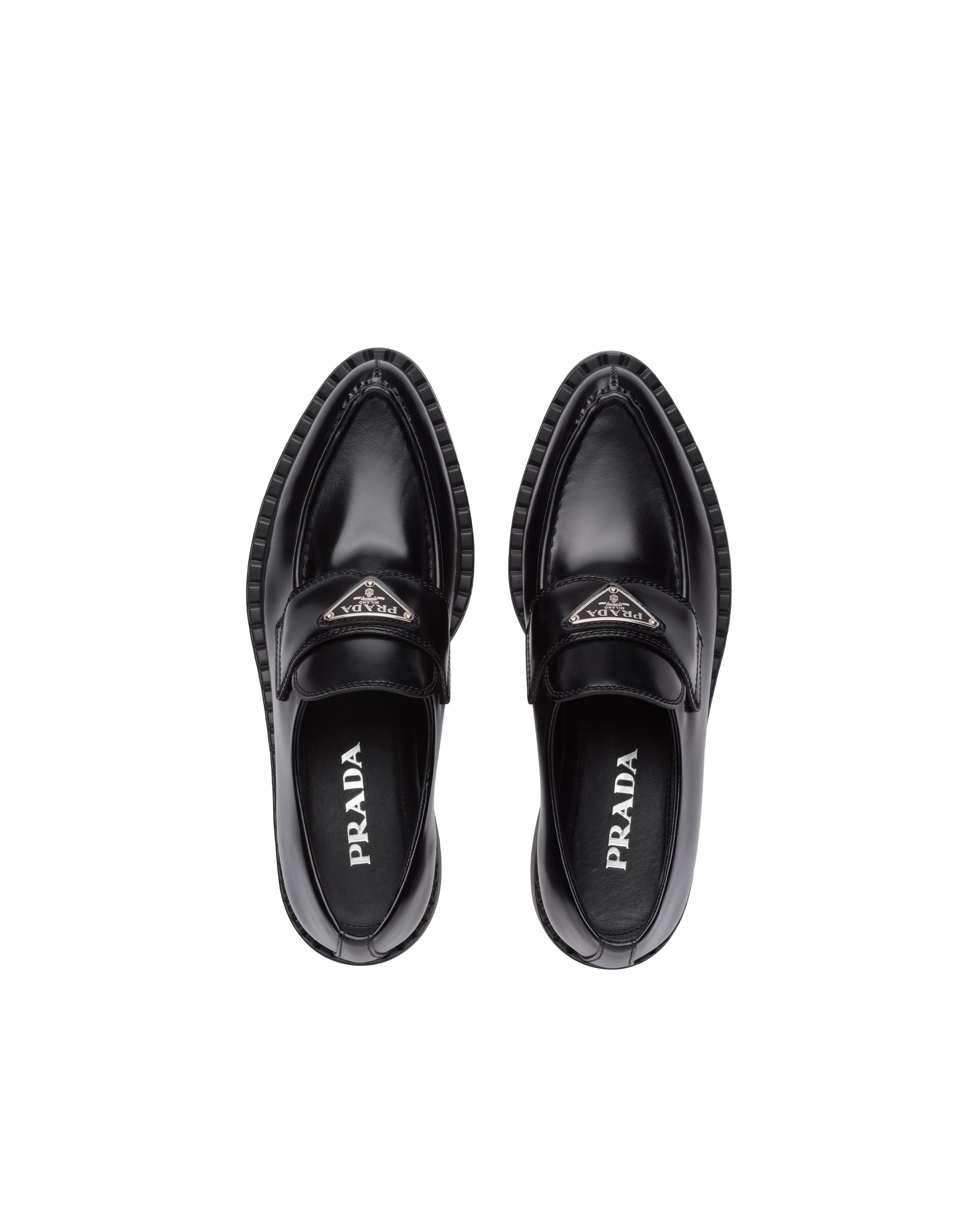 Prada Chocolate Sharp Brushed Leather Loafers in Black | Lyst