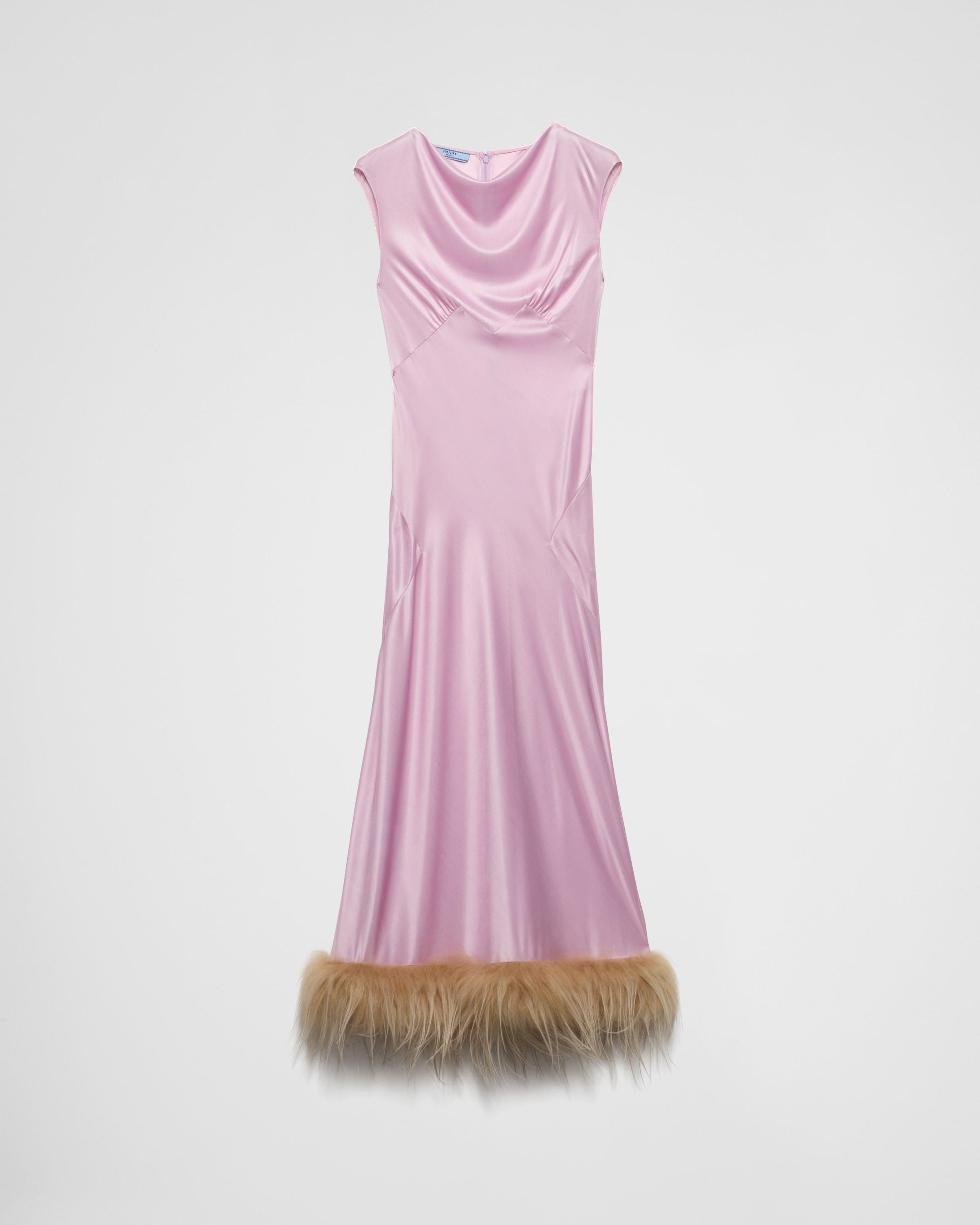 Prada Jersey Satin Dress With Feather in Pink | Lyst