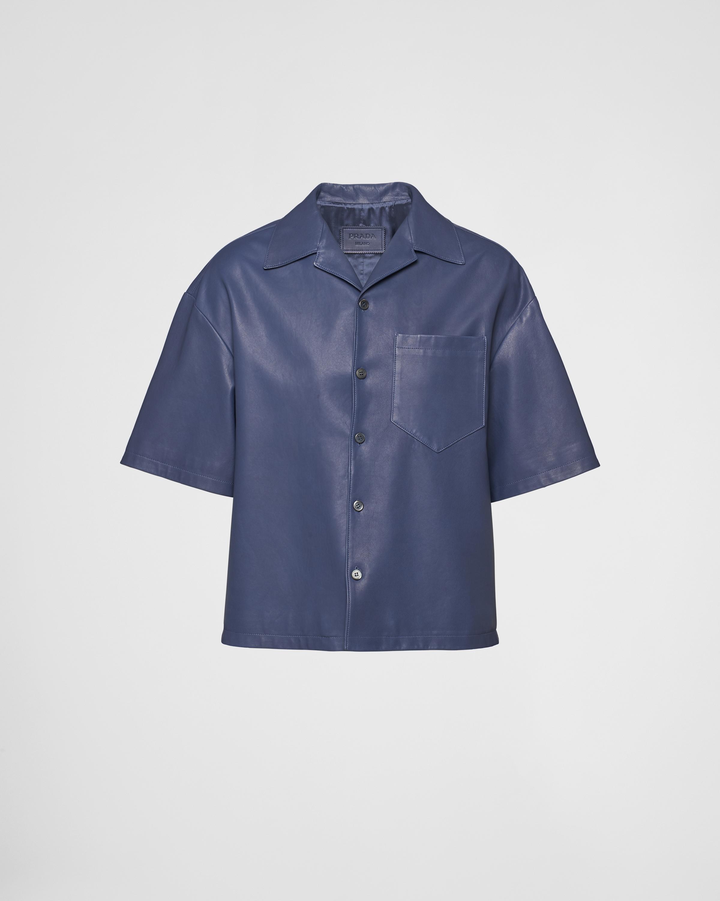 Prada Nappa Leather Shirt in Blue for Men | Lyst