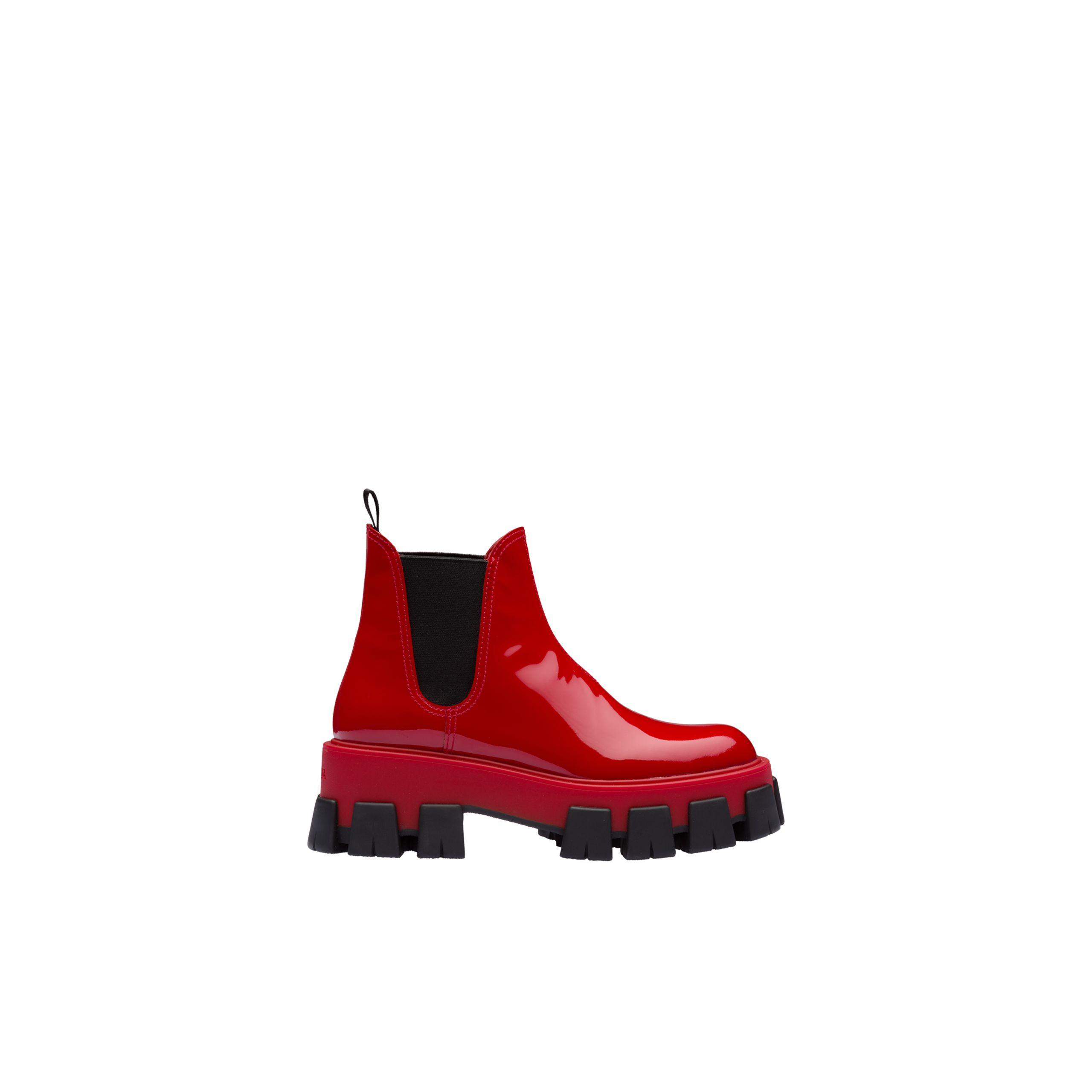 Prada Moonlight Patent Leather Booties in Red | Lyst