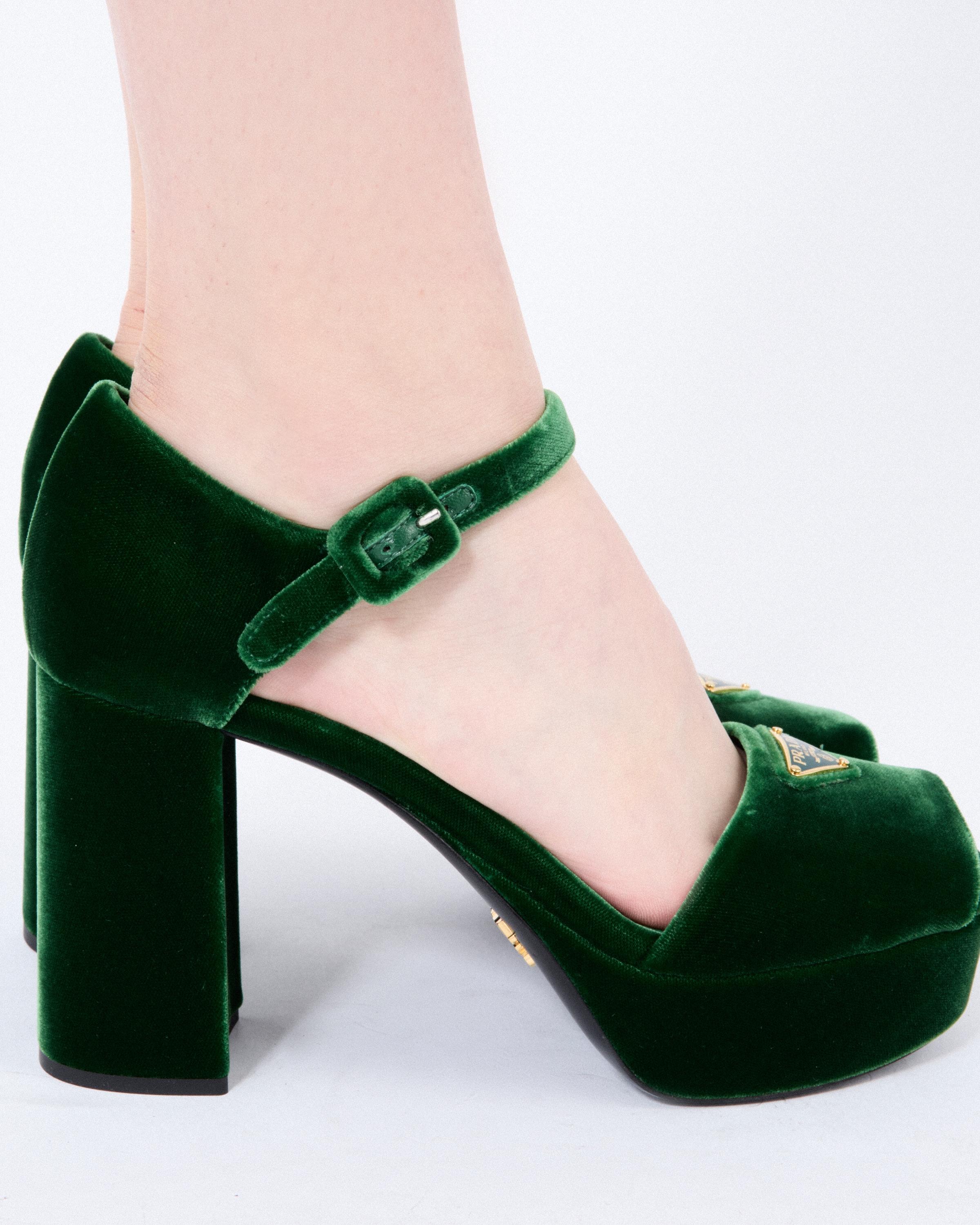 Prada Velvet Platform Sandals in Green | Lyst