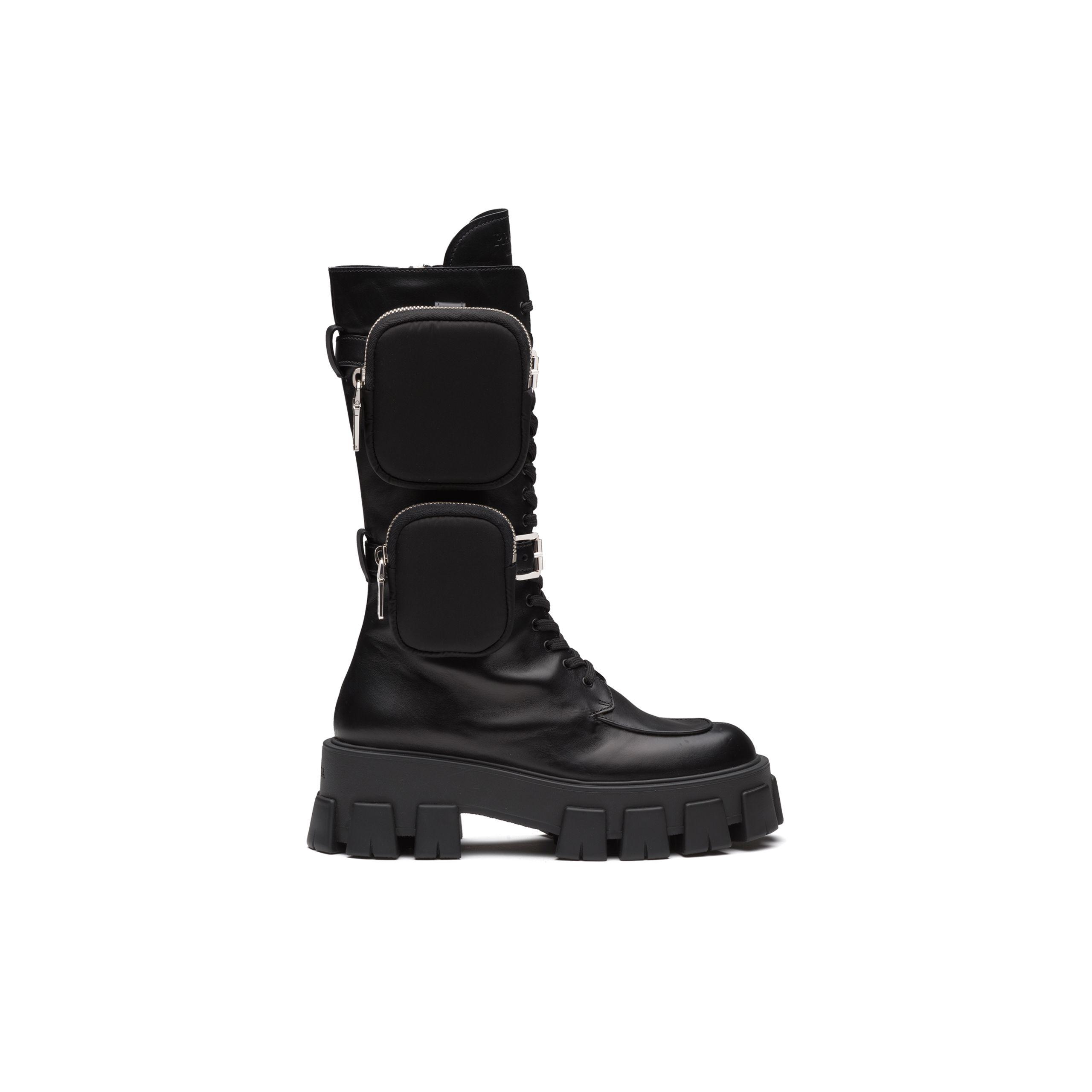 Prada Monolith Leather Boots in Black | Lyst