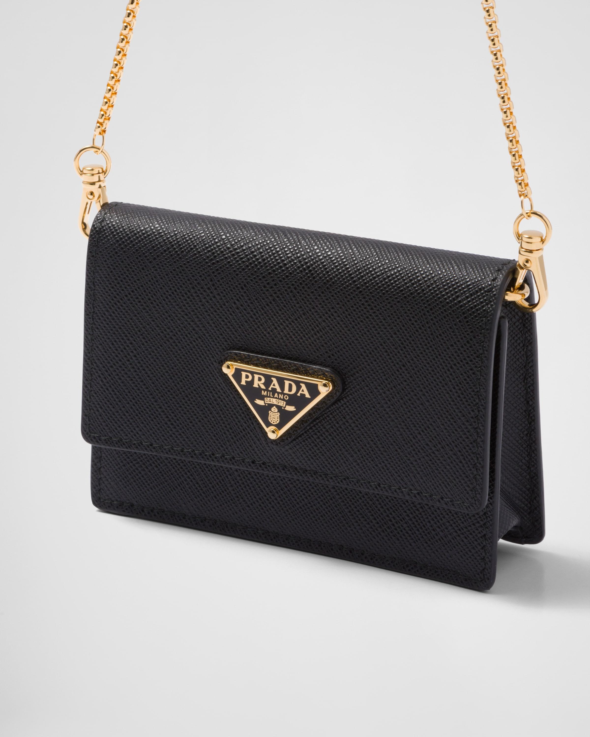 Prada Saffiano Leather Card Holder With Shoulder Strap in Black | Lyst UK