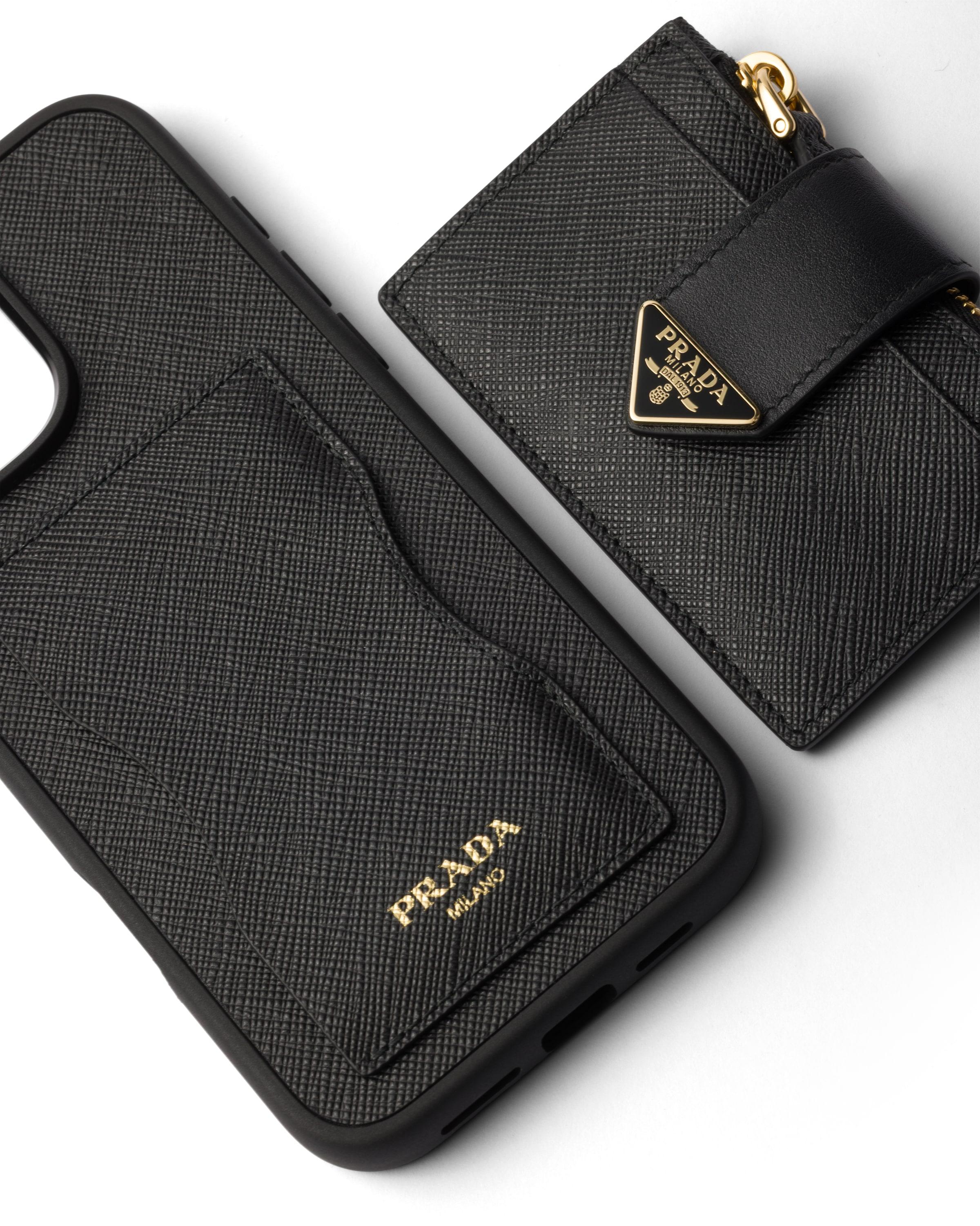 Prada Saffiano Leather Case For Iphone 16 Pro Max in Black | Lyst