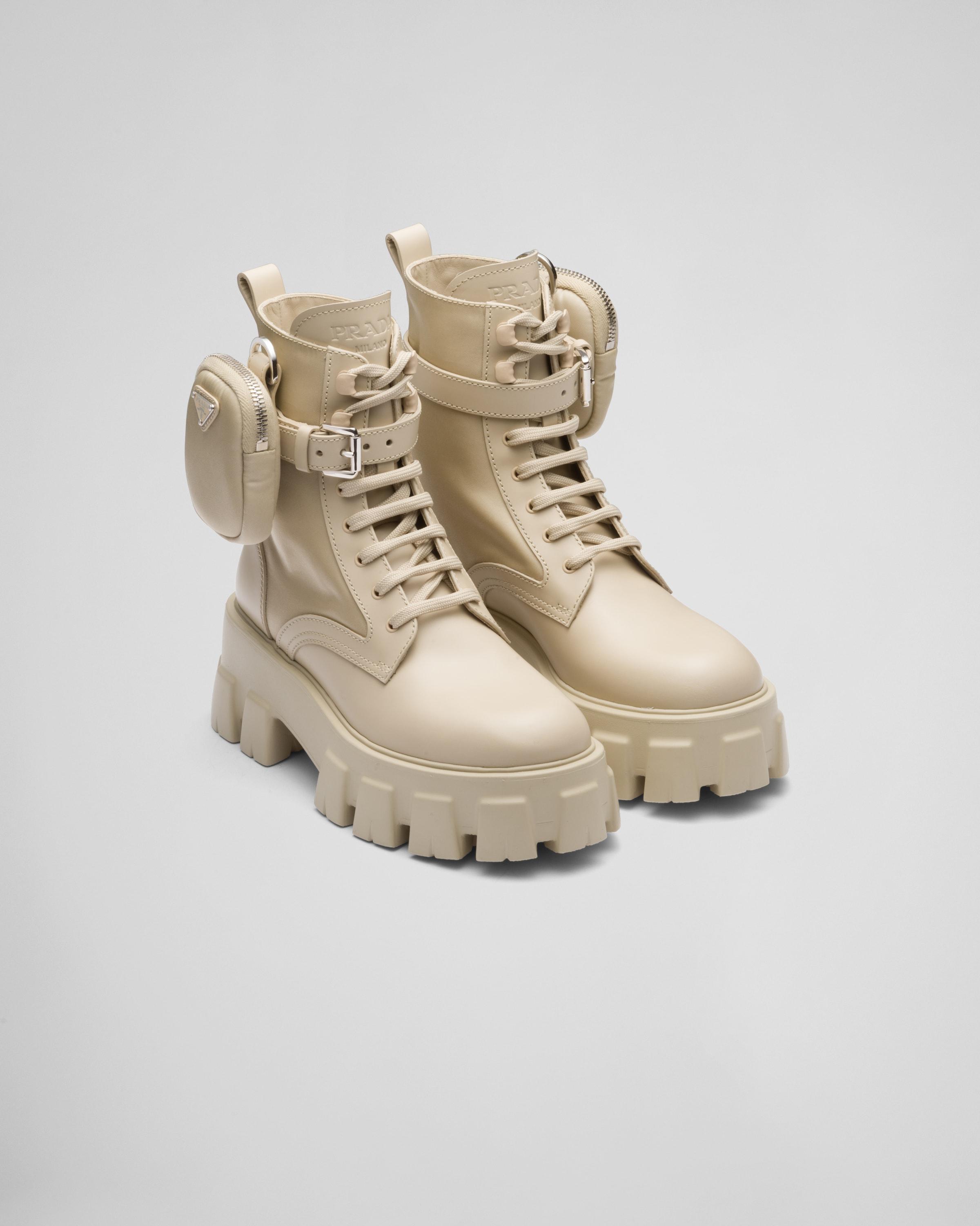 Prada Monolith Lace-Up Boots With Pouch in Natural | Lyst Prada Monolith Lace-Up Boots With Pouch in Natural | Lyst