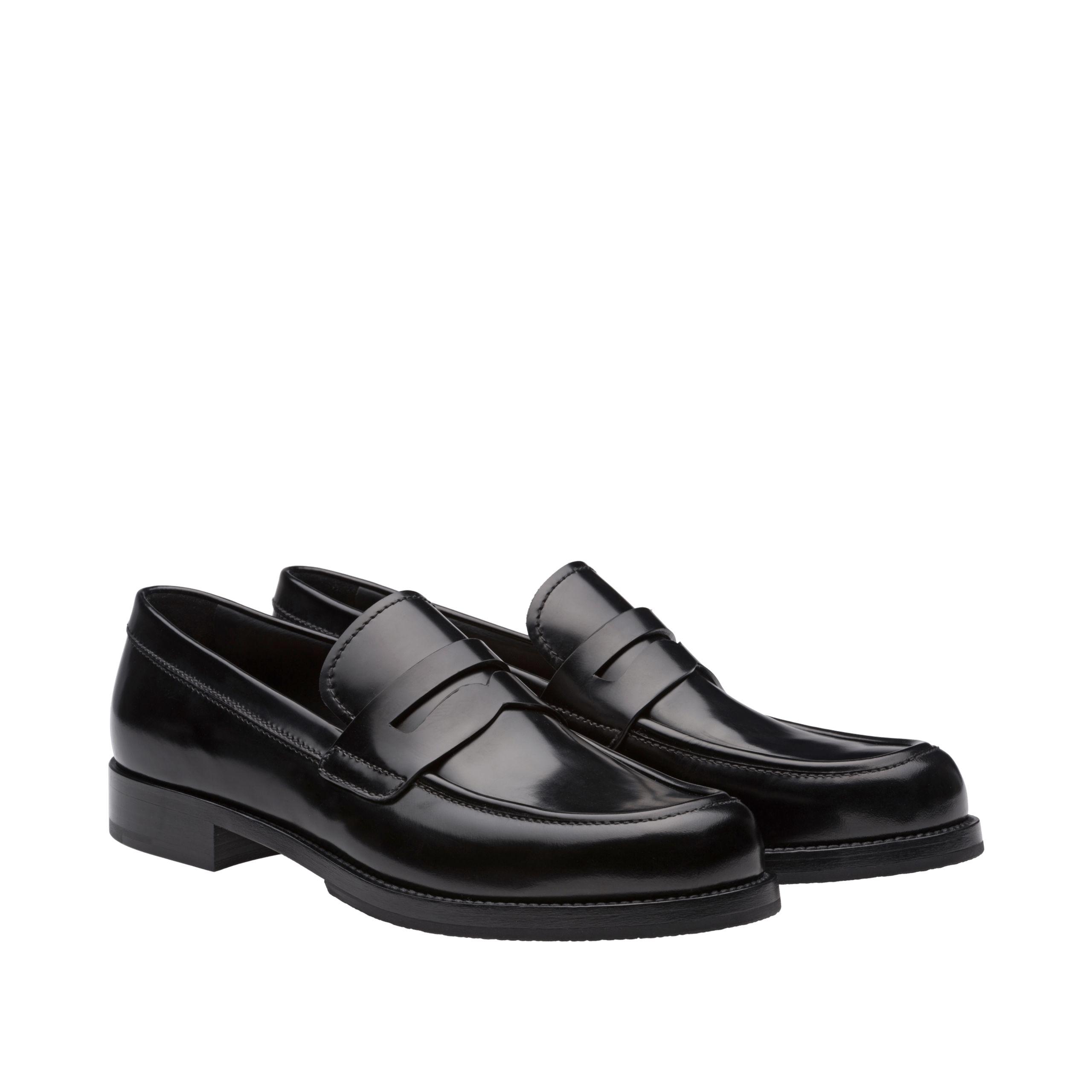 Prada Leather Brushed Loafers in Black for Men - Lyst