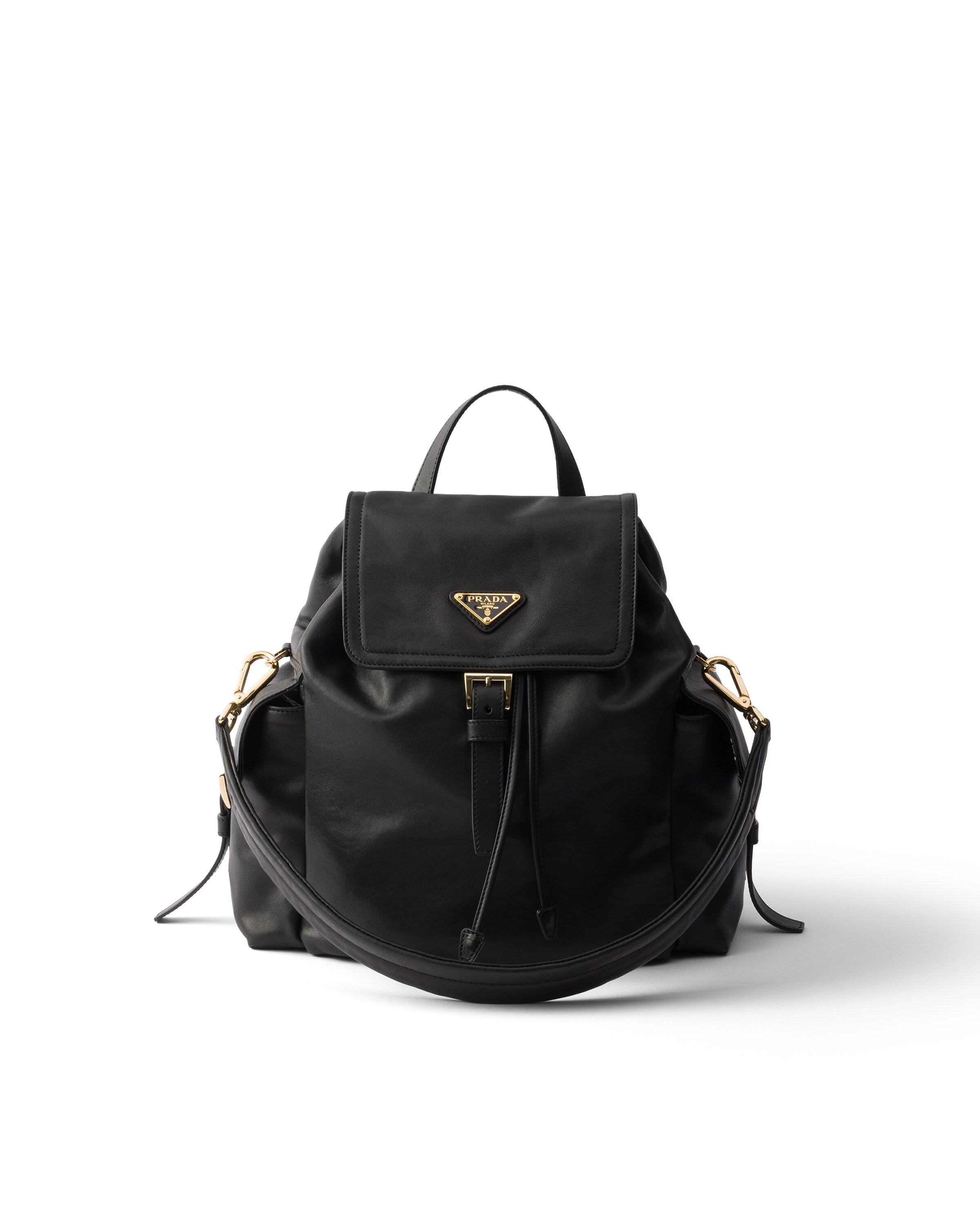 backpack leather women black pockets prada Women's Prada Backpacks