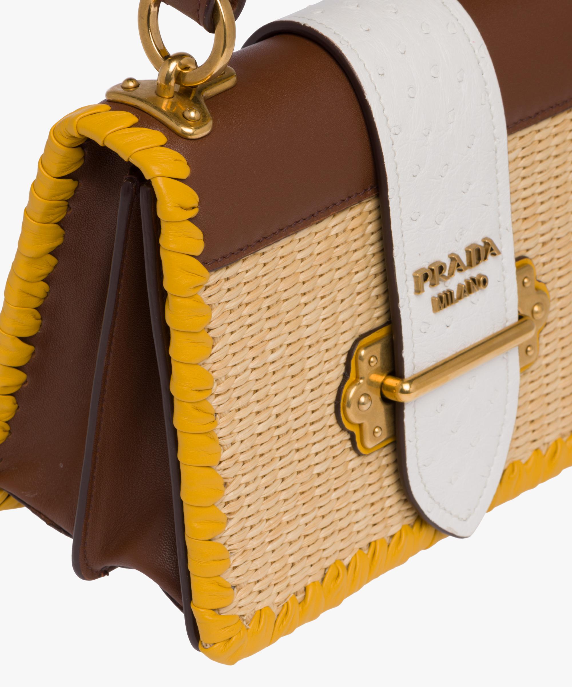 Prada Cahier Straw And Leather Bag in Tan+White (Brown) Lyst