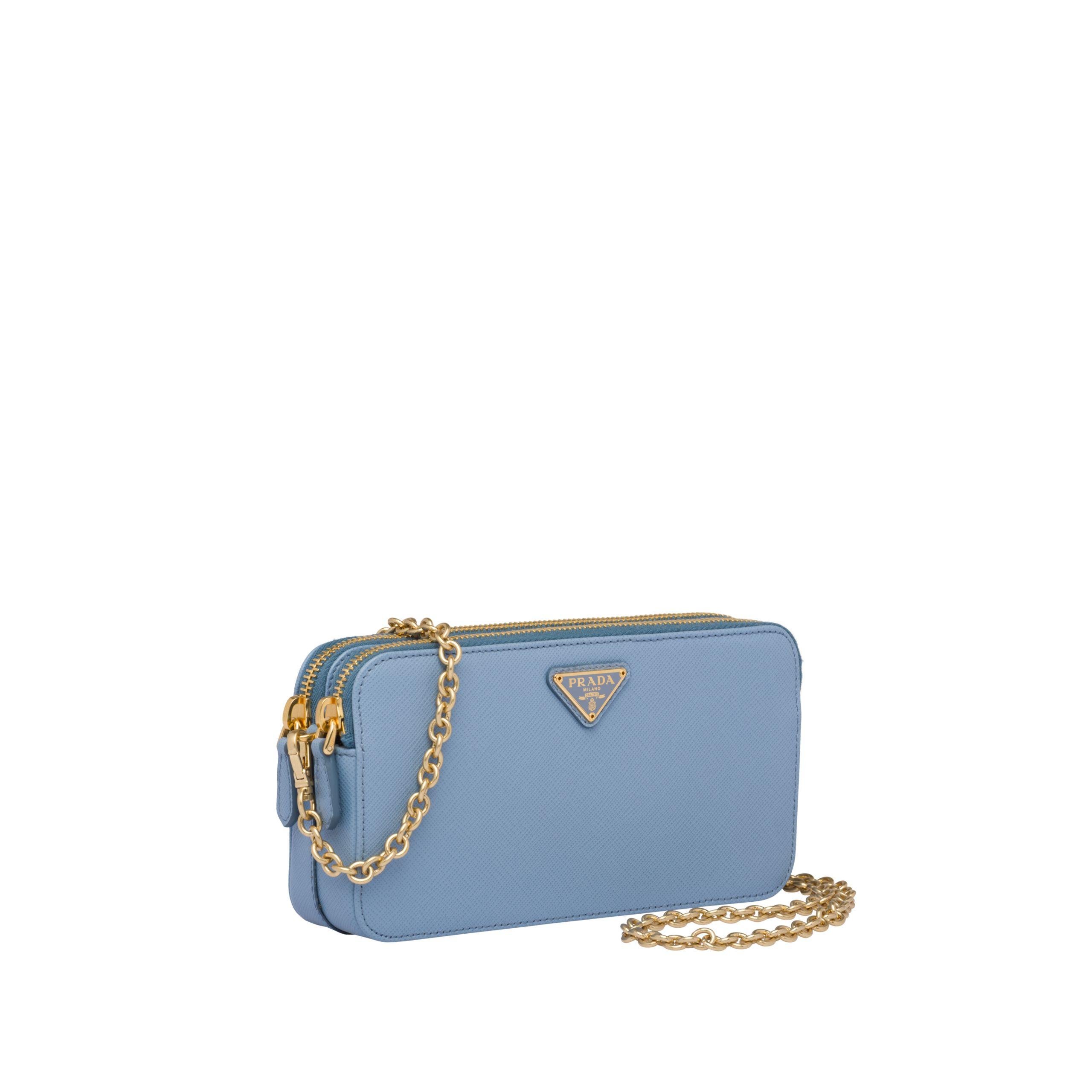 Prada Saffiano Leather Mini Shoulder Bag in Blue | Lyst