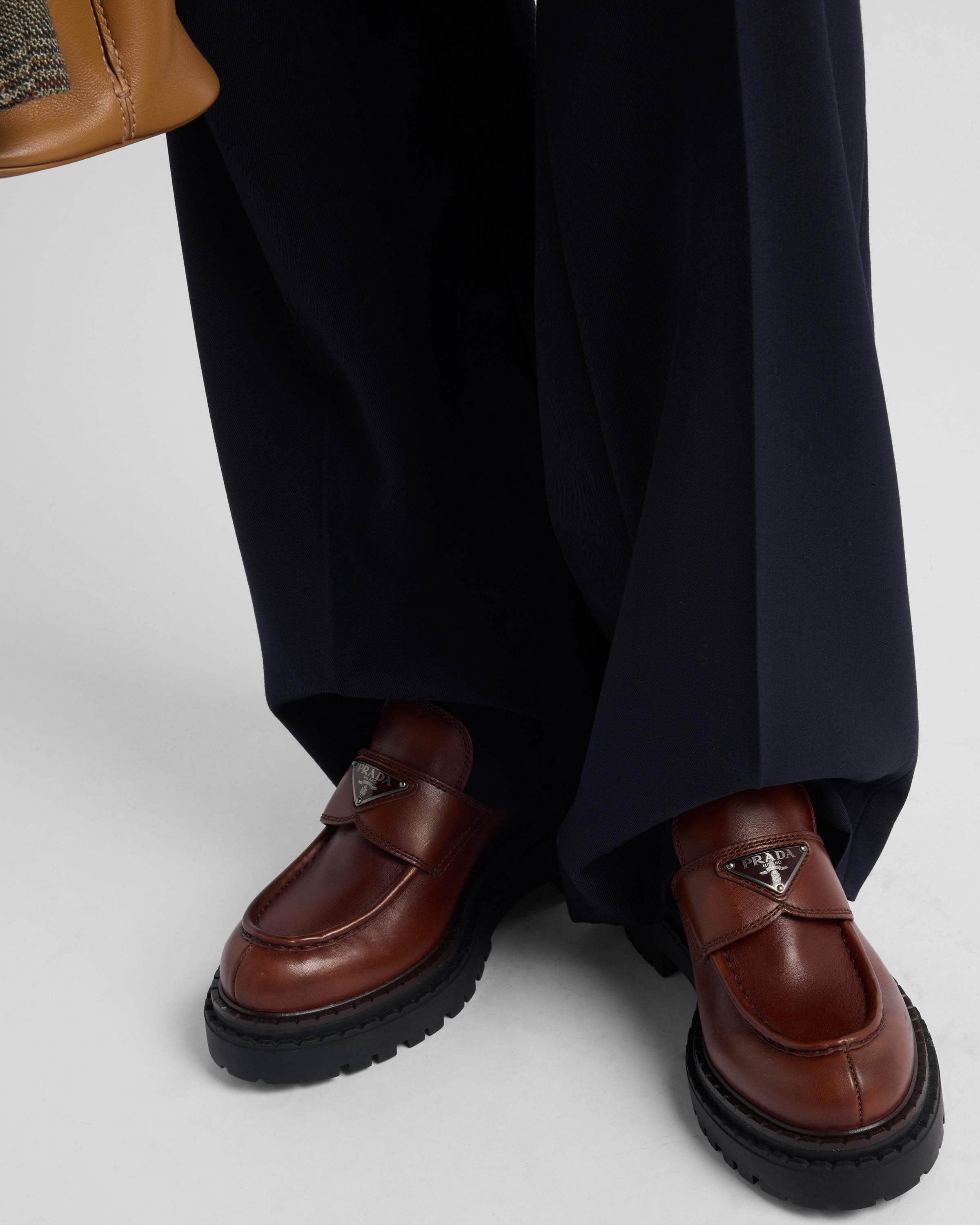 Prada 55Mm Leather Loafers in Brown | Lyst