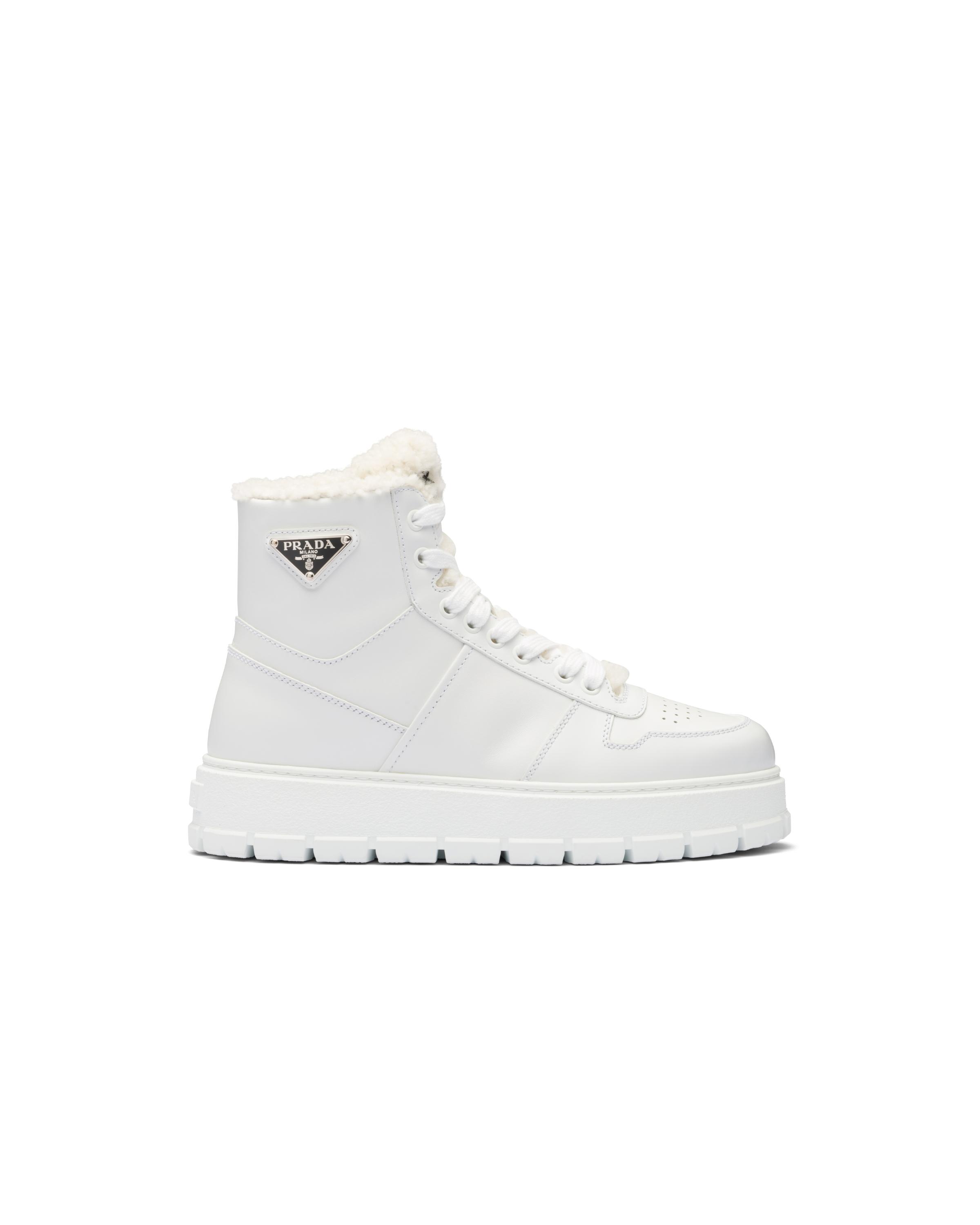 Prada Shearling detail High top Sneakers in White Lyst UK