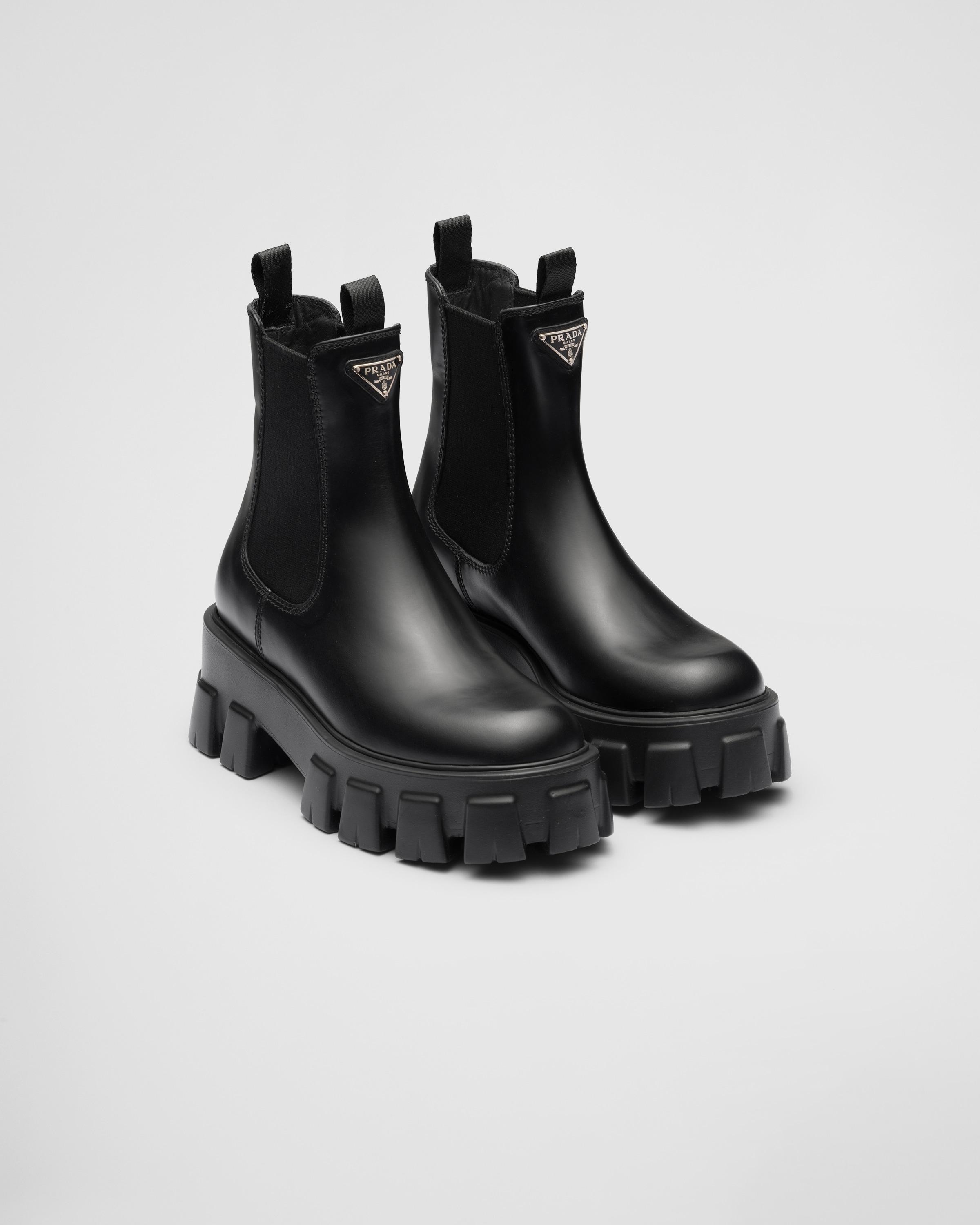 Prada Leather Monolith Ankle Boots 55 in Black | Lyst
