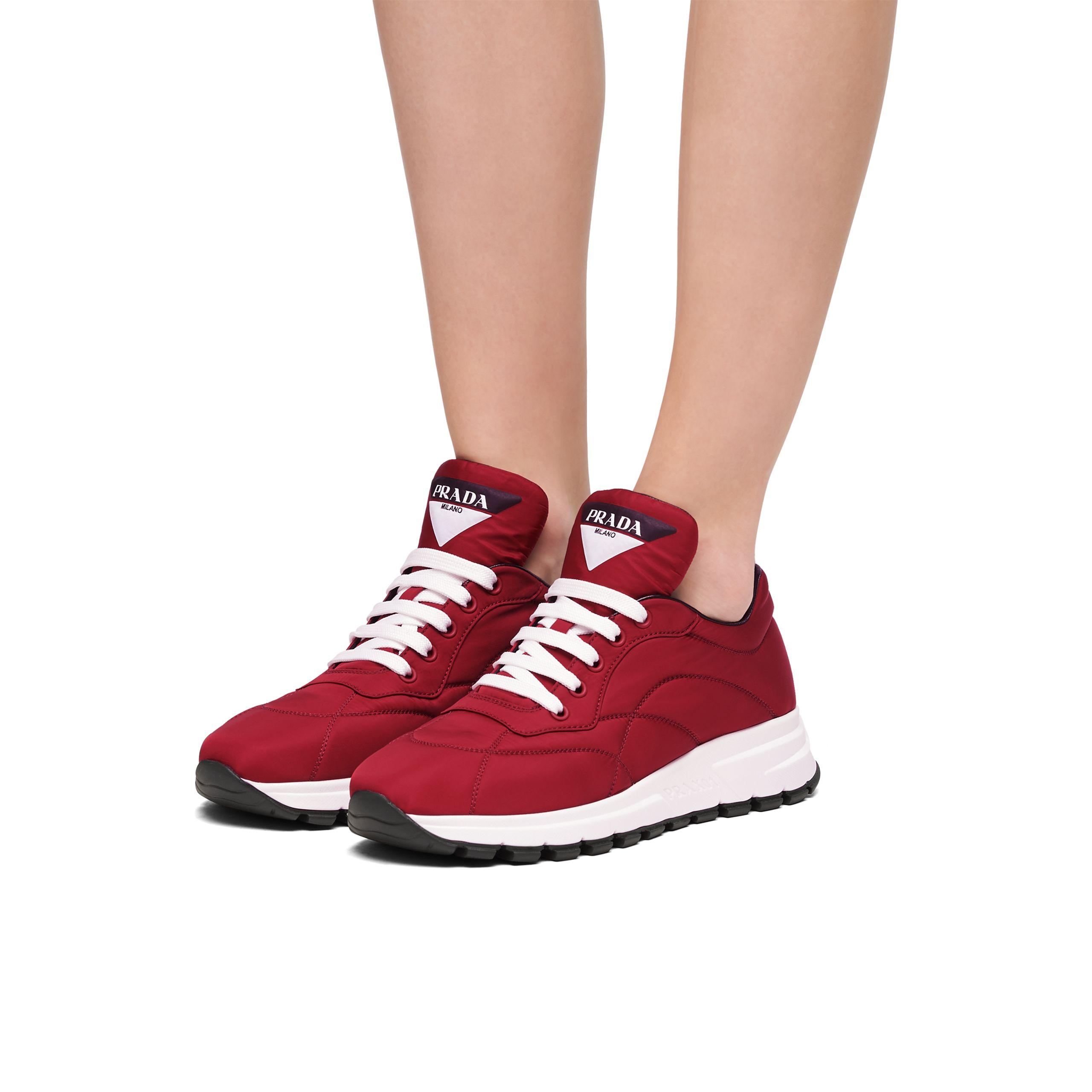 Prada Synthetic Nylon Sneakers in Red | Lyst
