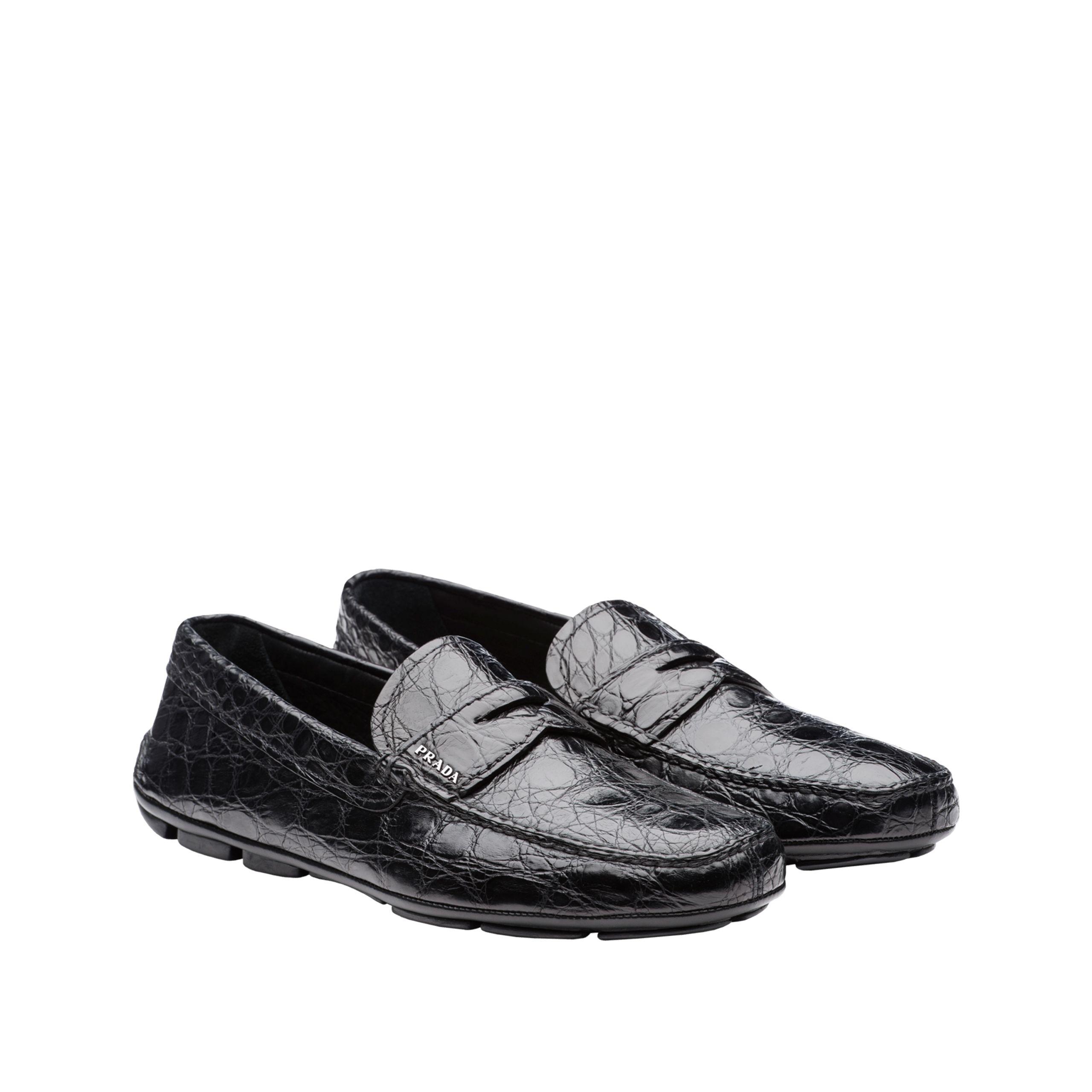 Prada Crocodile Leather Driving Shoes in Black for Men - Lyst